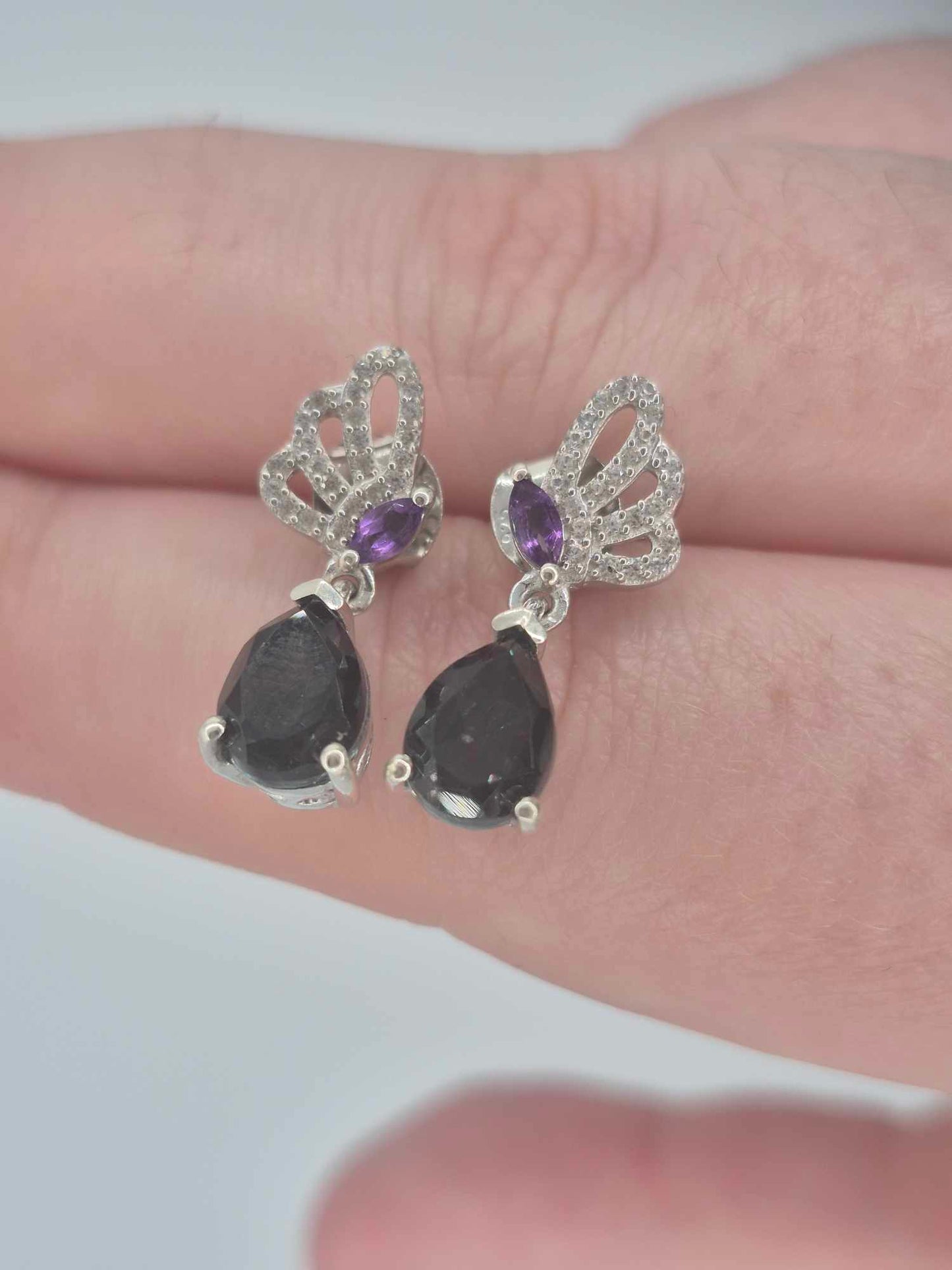 3.17ct Alexandrite Triplet Quartz, White Zircon, African Amethyst Dangle Earring