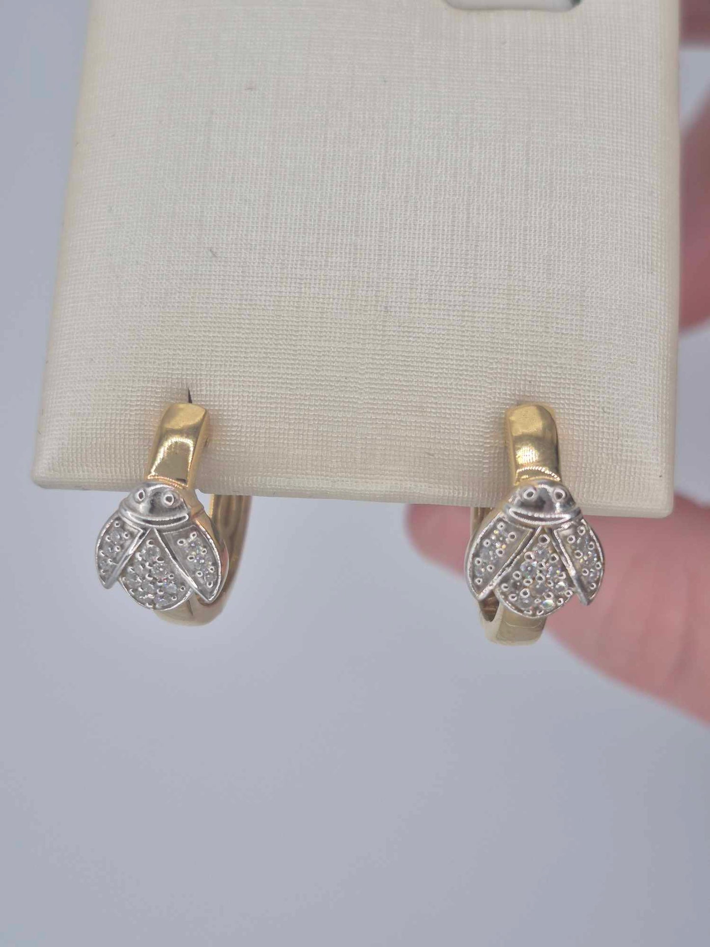 Small Moissanite Lady Bug Hoop Earring in 18K Gold Overlay 925 Sterling Silver