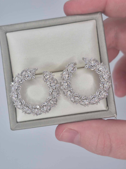11.220ct. Cubic Zirconia Hoop Earrings in Rhodium Overlay 925 Sterling Silver