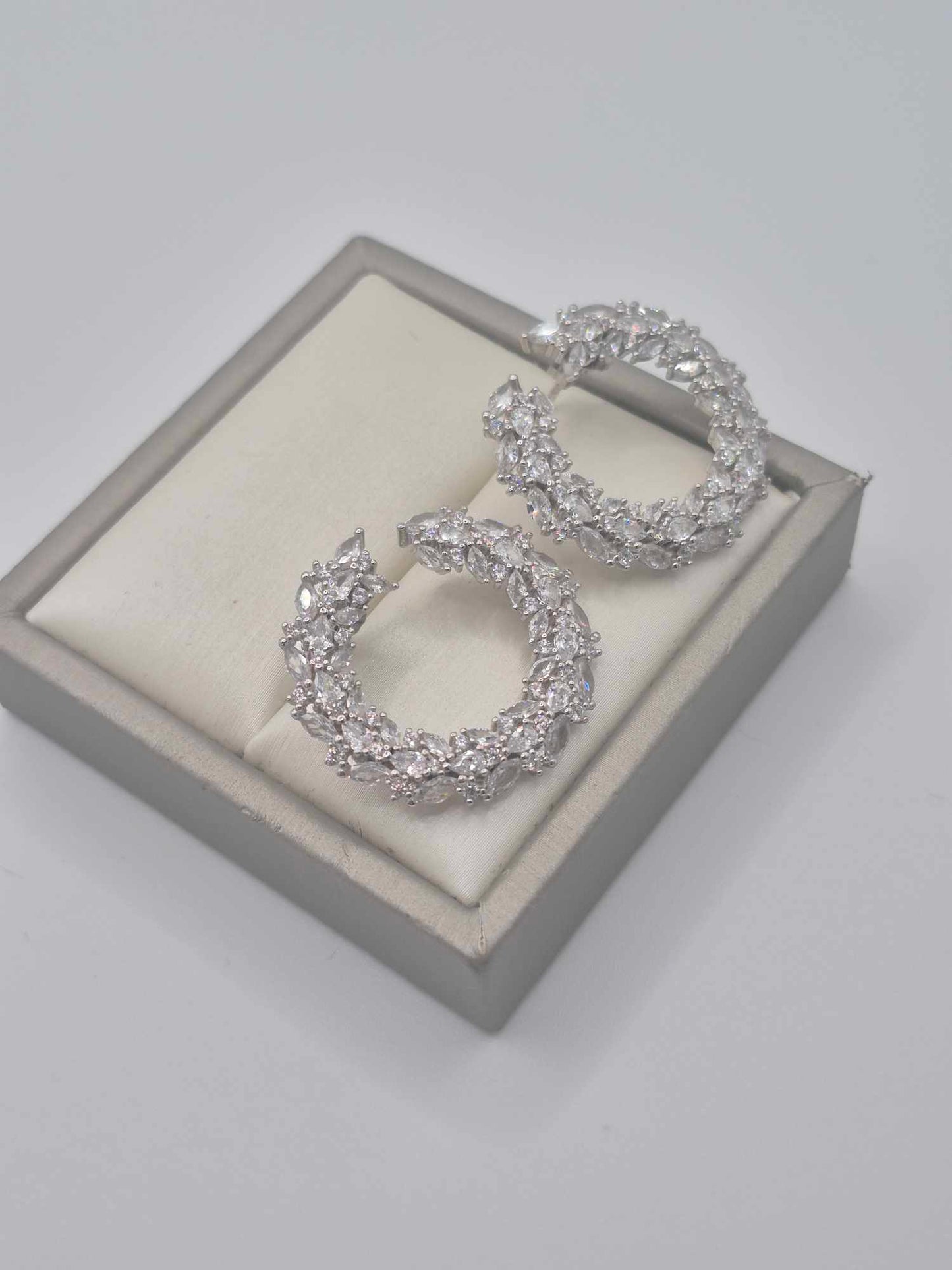 11.220ct. Cubic Zirconia Hoop Earrings in Rhodium Overlay 925 Sterling Silver