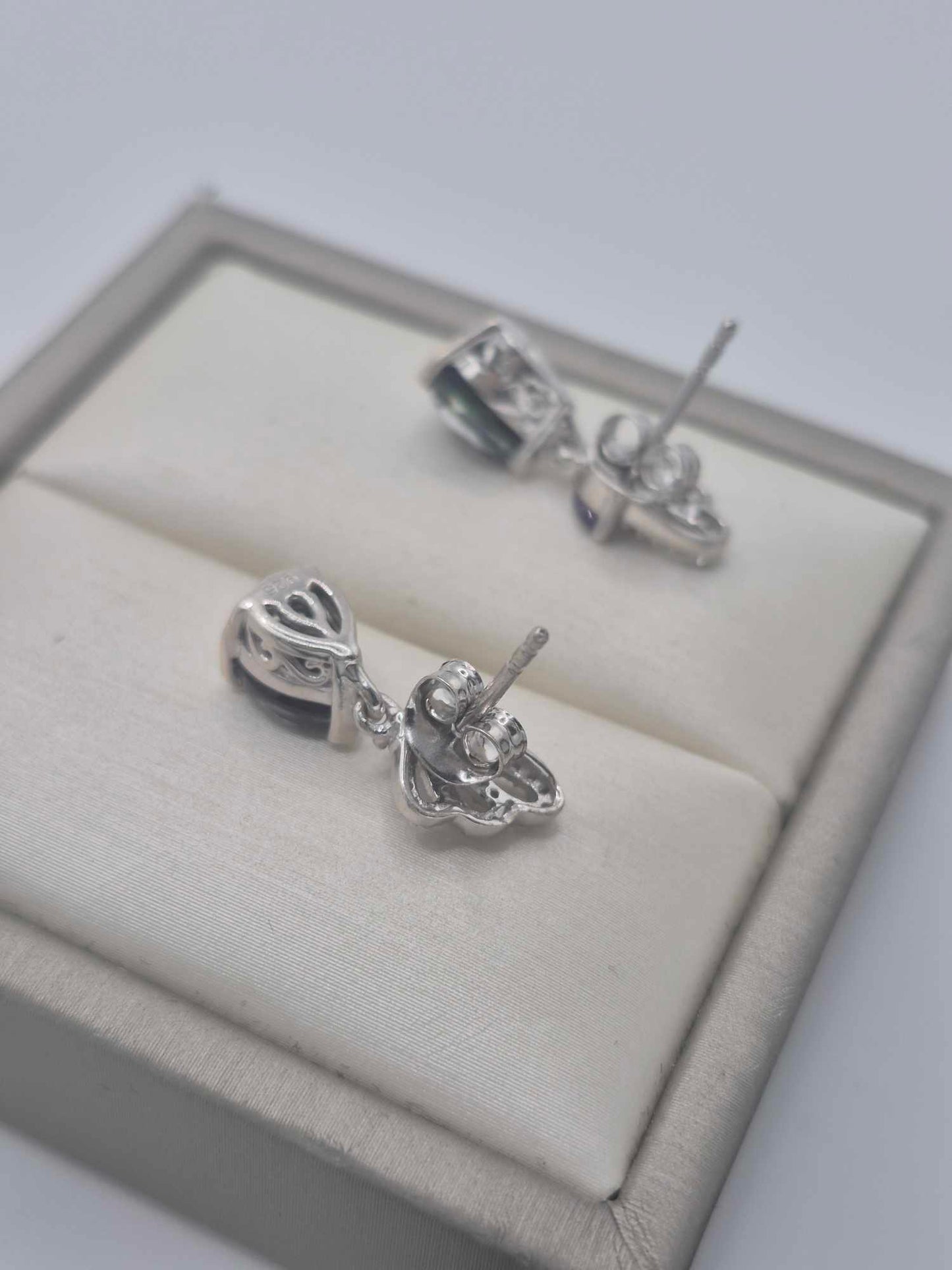 3.17ct Alexandrite Triplet Quartz, White Zircon, African Amethyst Dangle Earring