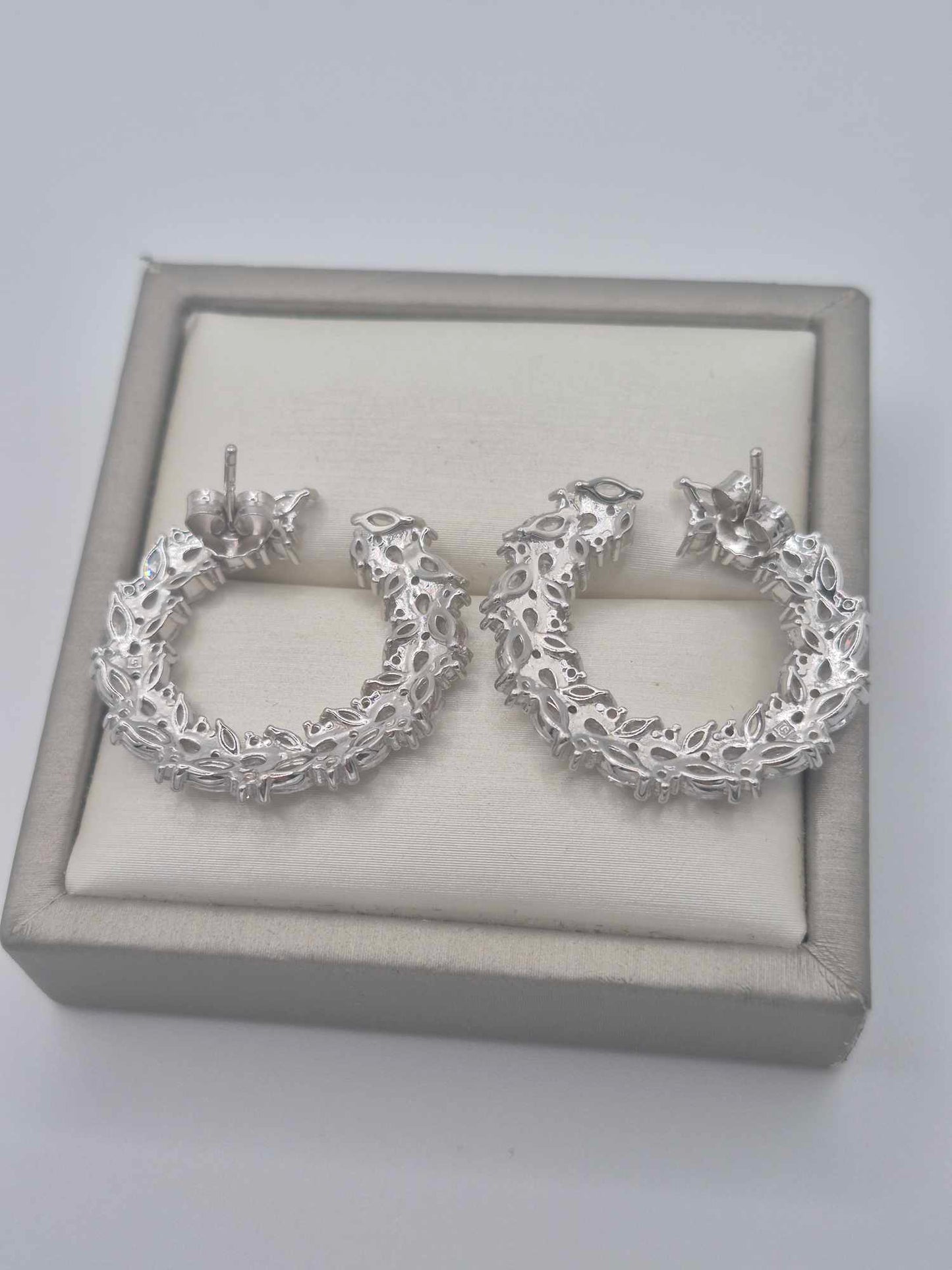 11.220ct. Cubic Zirconia Hoop Earrings in Rhodium Overlay 925 Sterling Silver