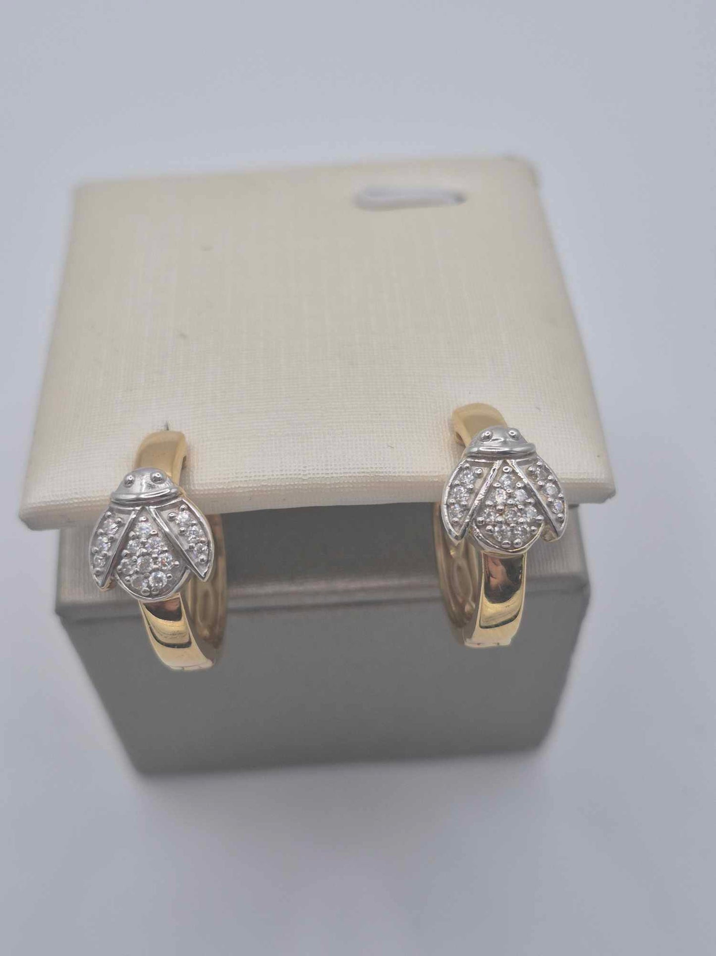 Small Moissanite Lady Bug Hoop Earring in 18K Gold Overlay 925 Sterling Silver