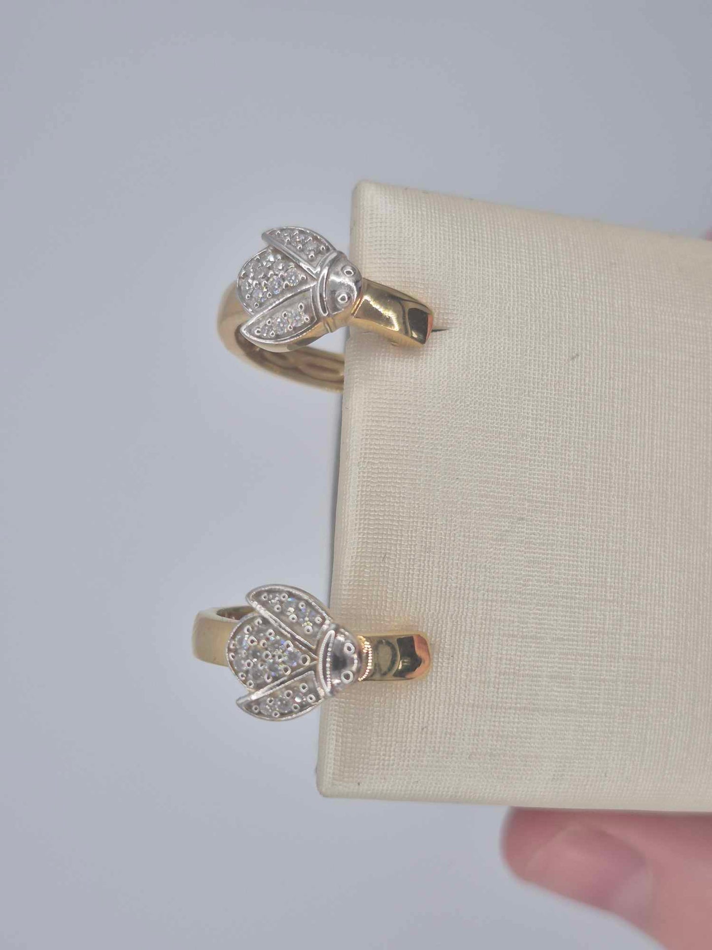 Small Moissanite Lady Bug Hoop Earring in 18K Gold Overlay 925 Sterling Silver