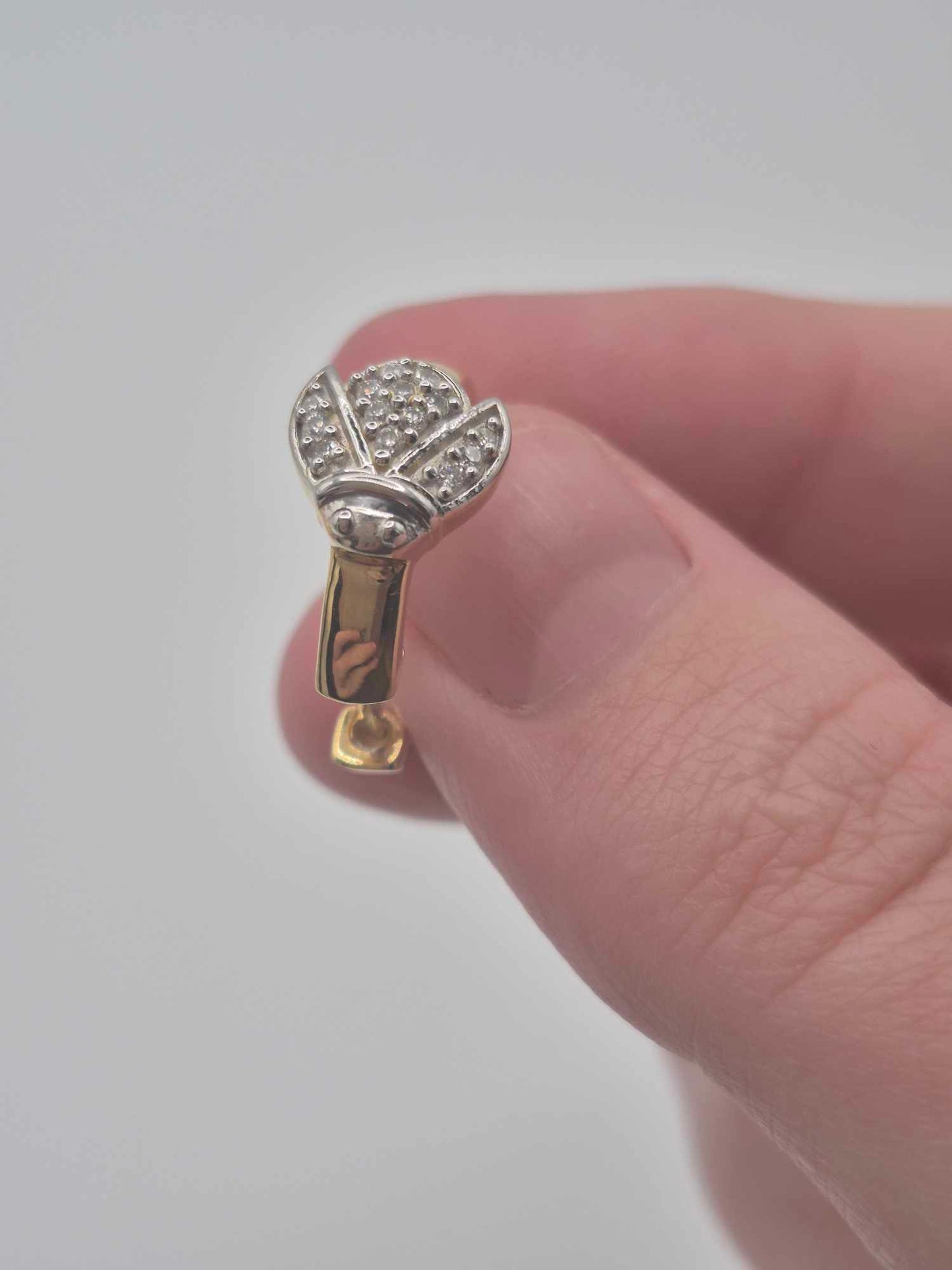 Small Moissanite Lady Bug Hoop Earring in 18K Gold Overlay 925 Sterling Silver