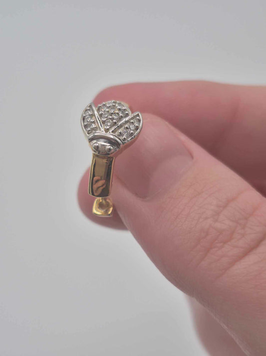 Small Moissanite Lady Bug Hoop Earring in 18K Gold Overlay 925 Sterling Silver