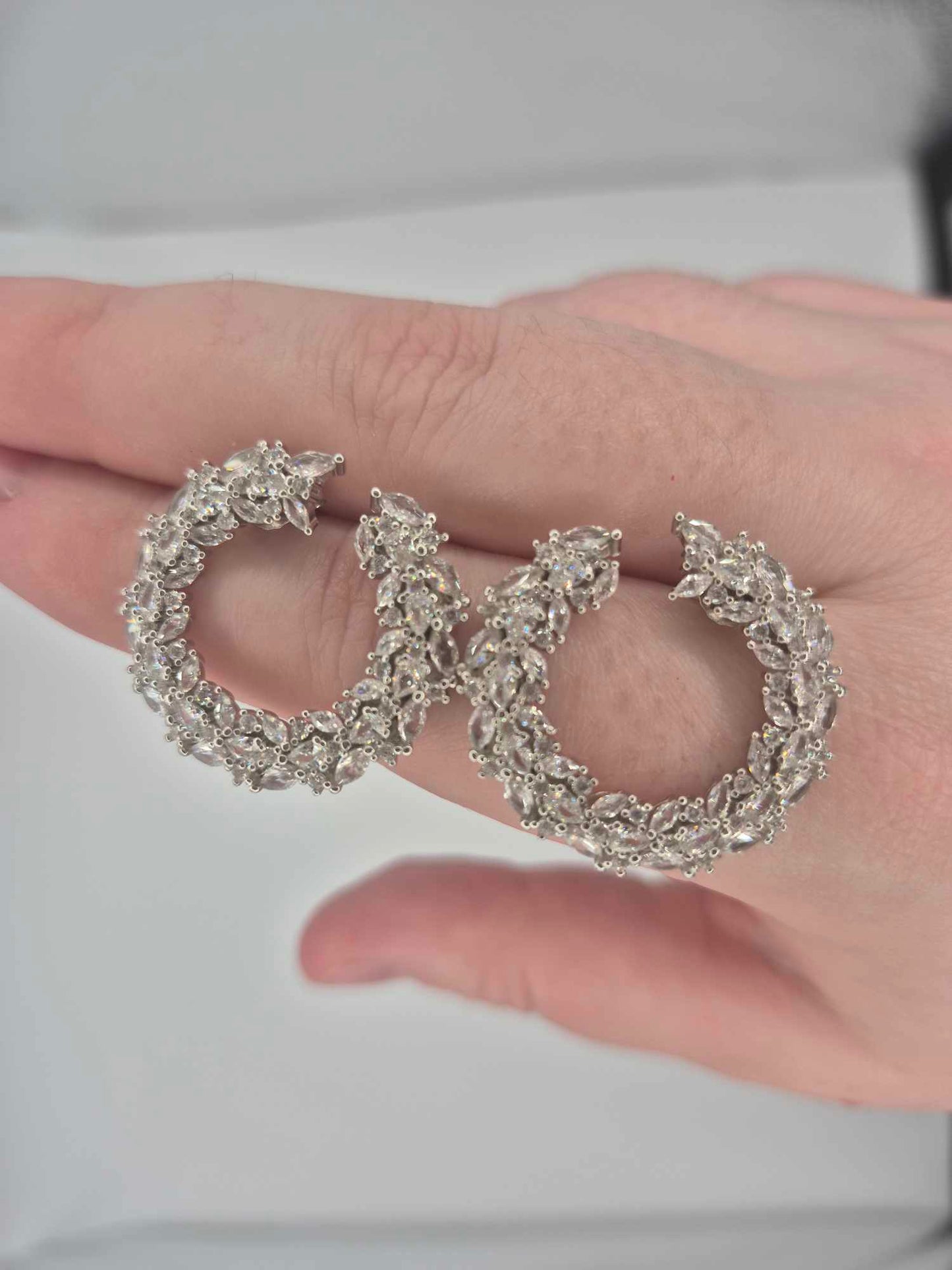 11.220ct. Cubic Zirconia Hoop Earrings in Rhodium Overlay 925 Sterling Silver