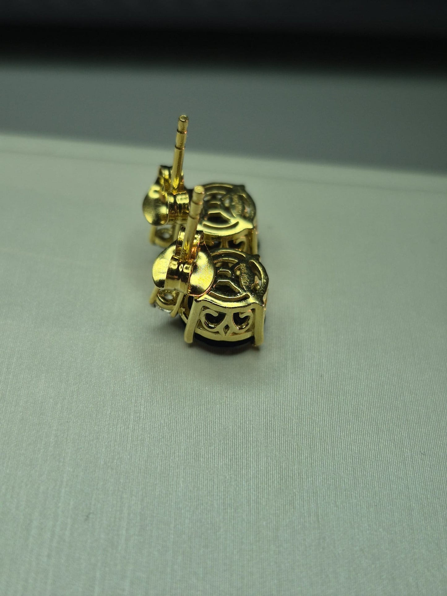 4.65 Ct. Natural Thai Black Spinel & White Zircon Solitaire Stud Earrings 18k Gold 925 Sterling Silver