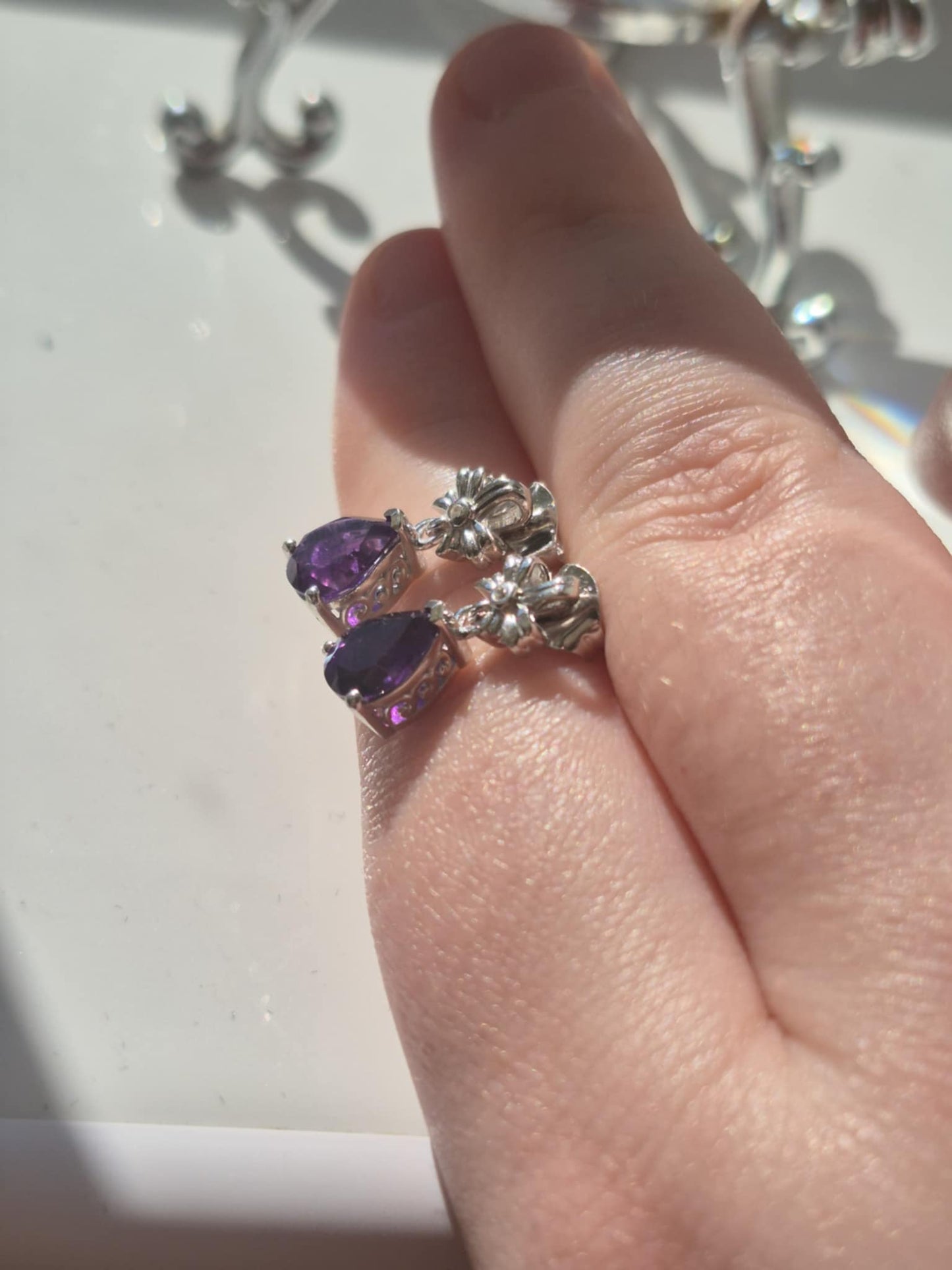 AAA African Amethyst & White Zircon Solitaire Stud Earrings in 925 Sterling Silver