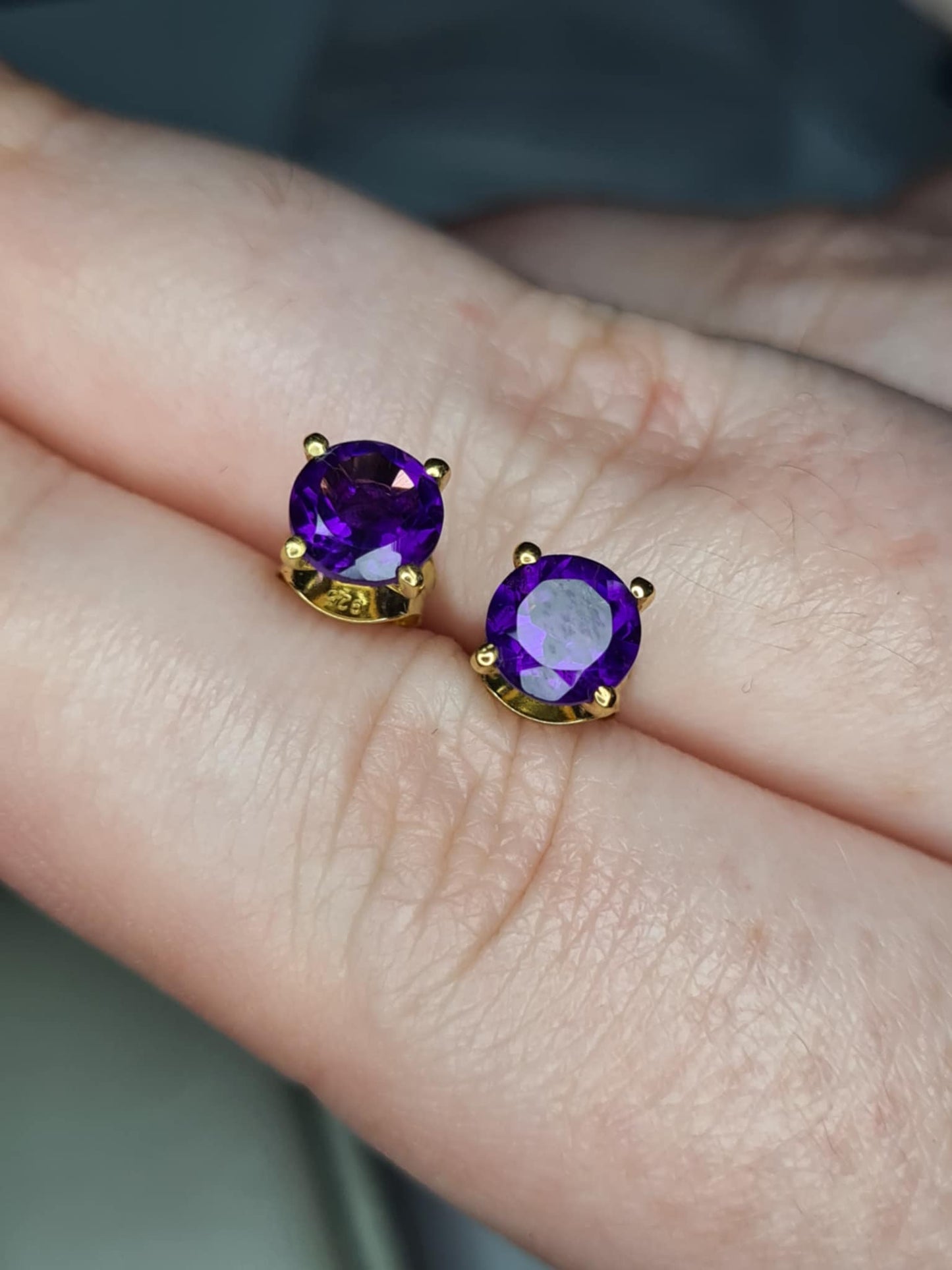 AAA 1.50ct African Amethyst Solitaire Stud Earring in 18K Gold Overlay 925 Sterling Silver