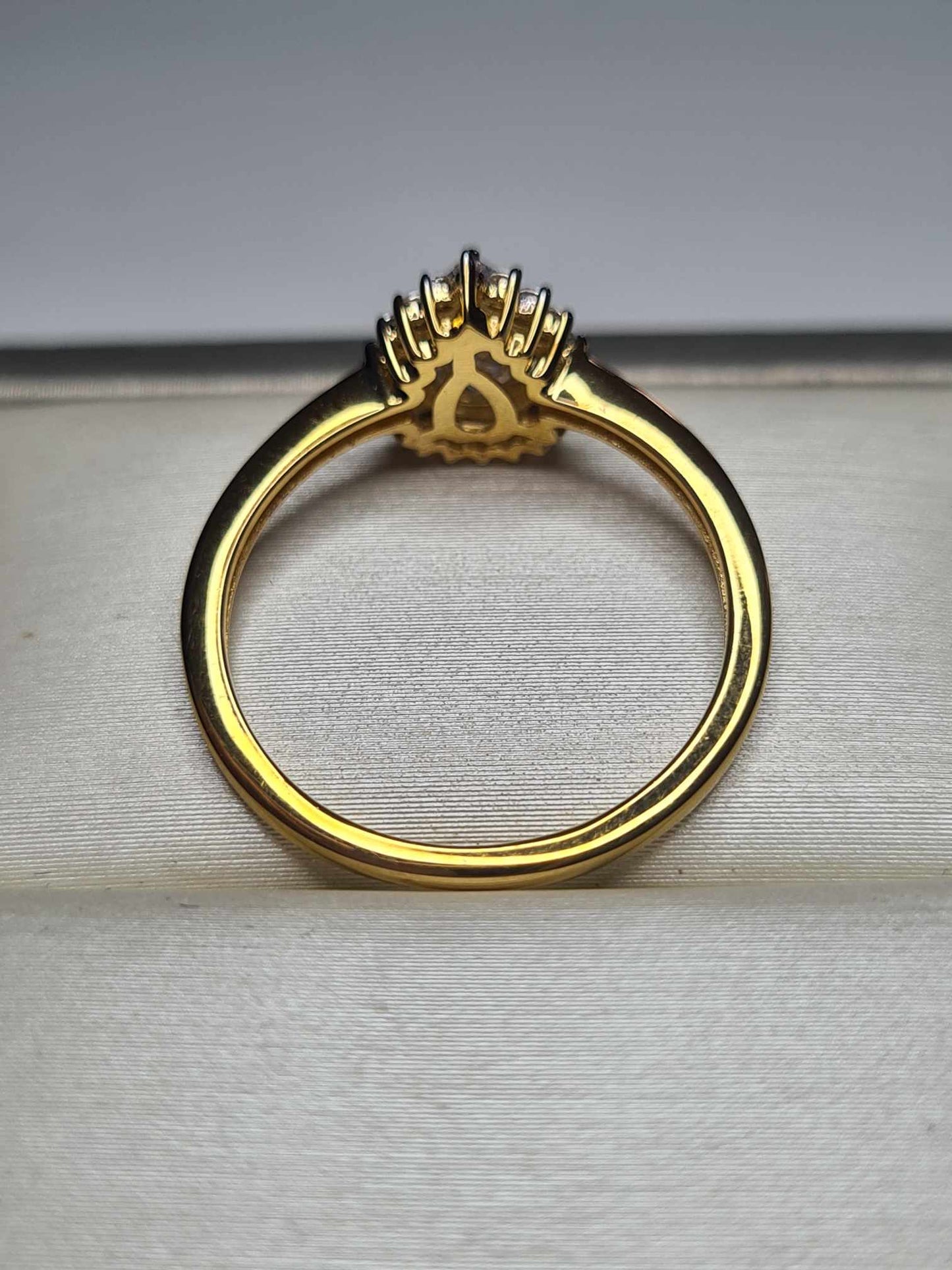 1.280ct Cubic Zirconia Pear Cut Halo Ring 18k gold overlay 925 sterling silver SIZE L