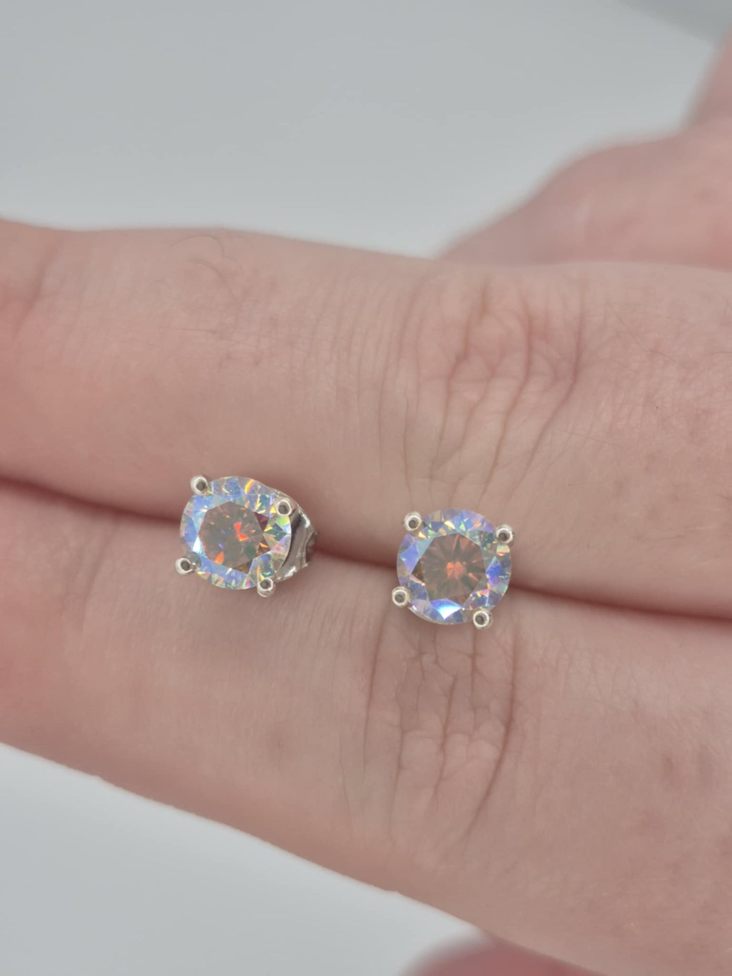 1.50ct Dichroic Luminous Moissanite Solitaire Stud Earrings in Rhodium Overlay 925 Sterling Silver