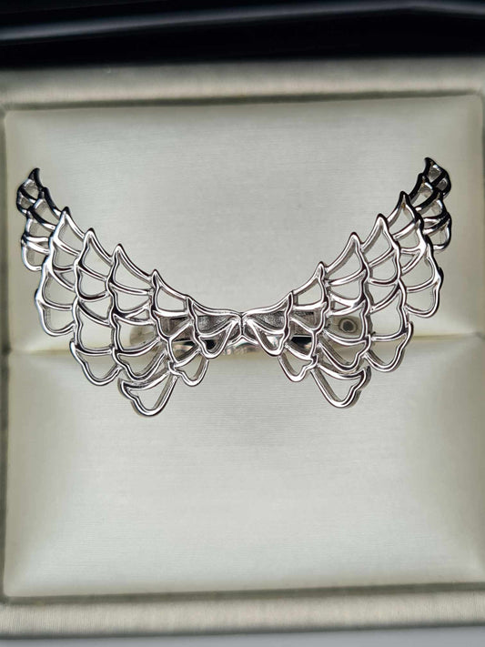 Angel Wing Ring 925 Sterling Silver With Rhodium Overlay SIZE S