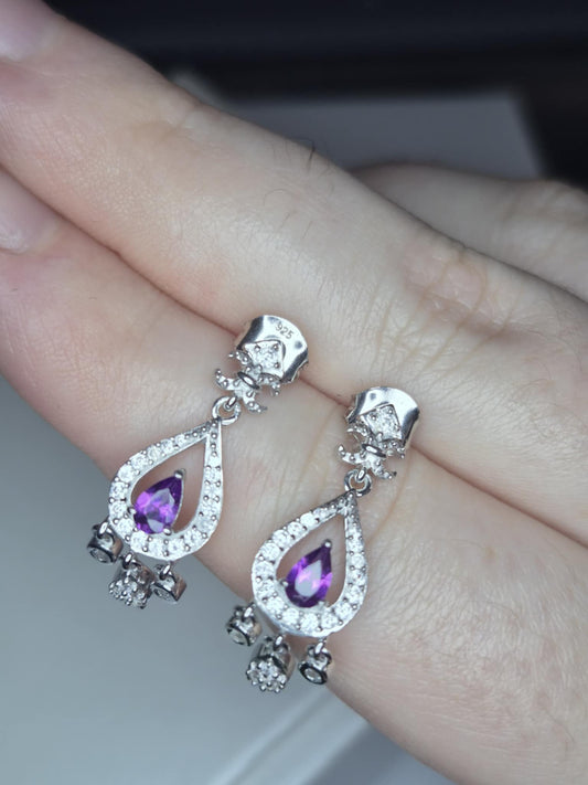 1.18ct Radiant Ember Garnet & White Zircon Dangling Earring 925 Sterling Silver