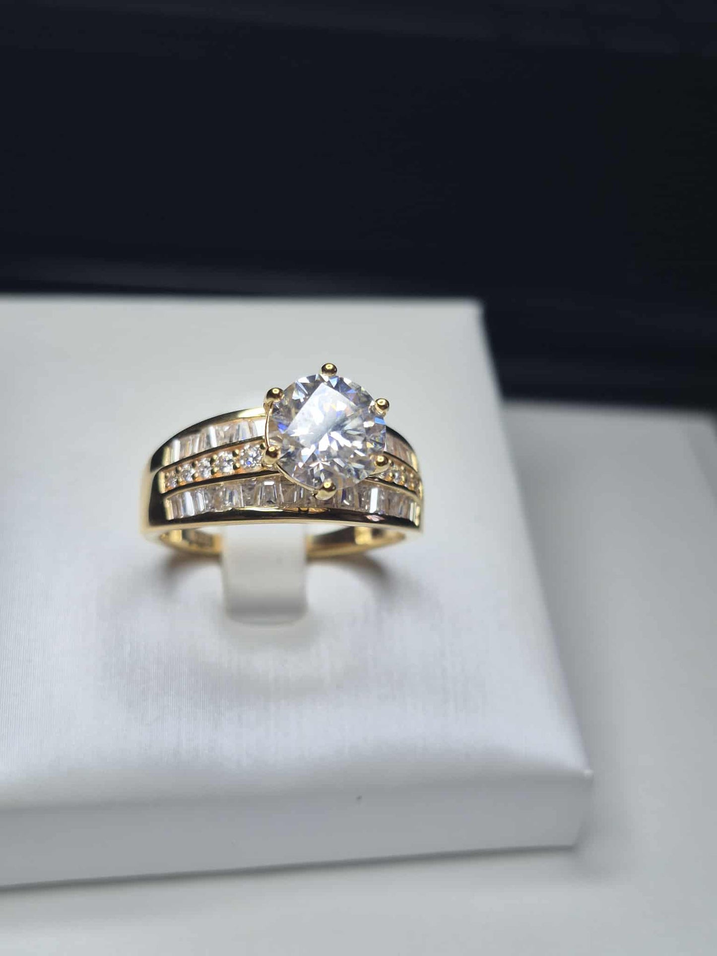 3.15ct Moissanite Ring in 18K Gold Overlay 925 Sterling Silver SIZE R