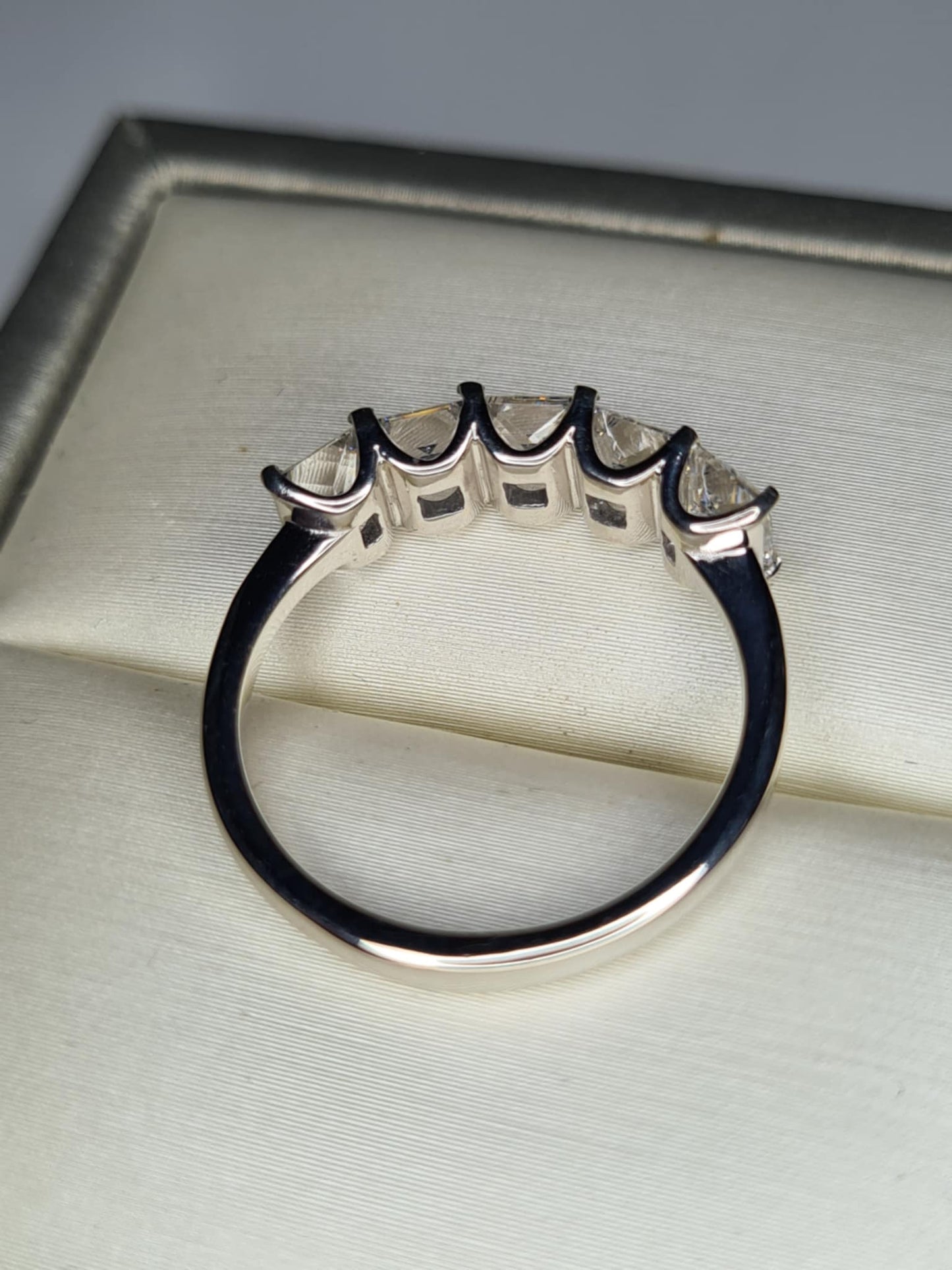 3.26ct Swarovski Zirconia 5 Stone Square cut Ring in Rhodium Overlay 925 Sterling Silver