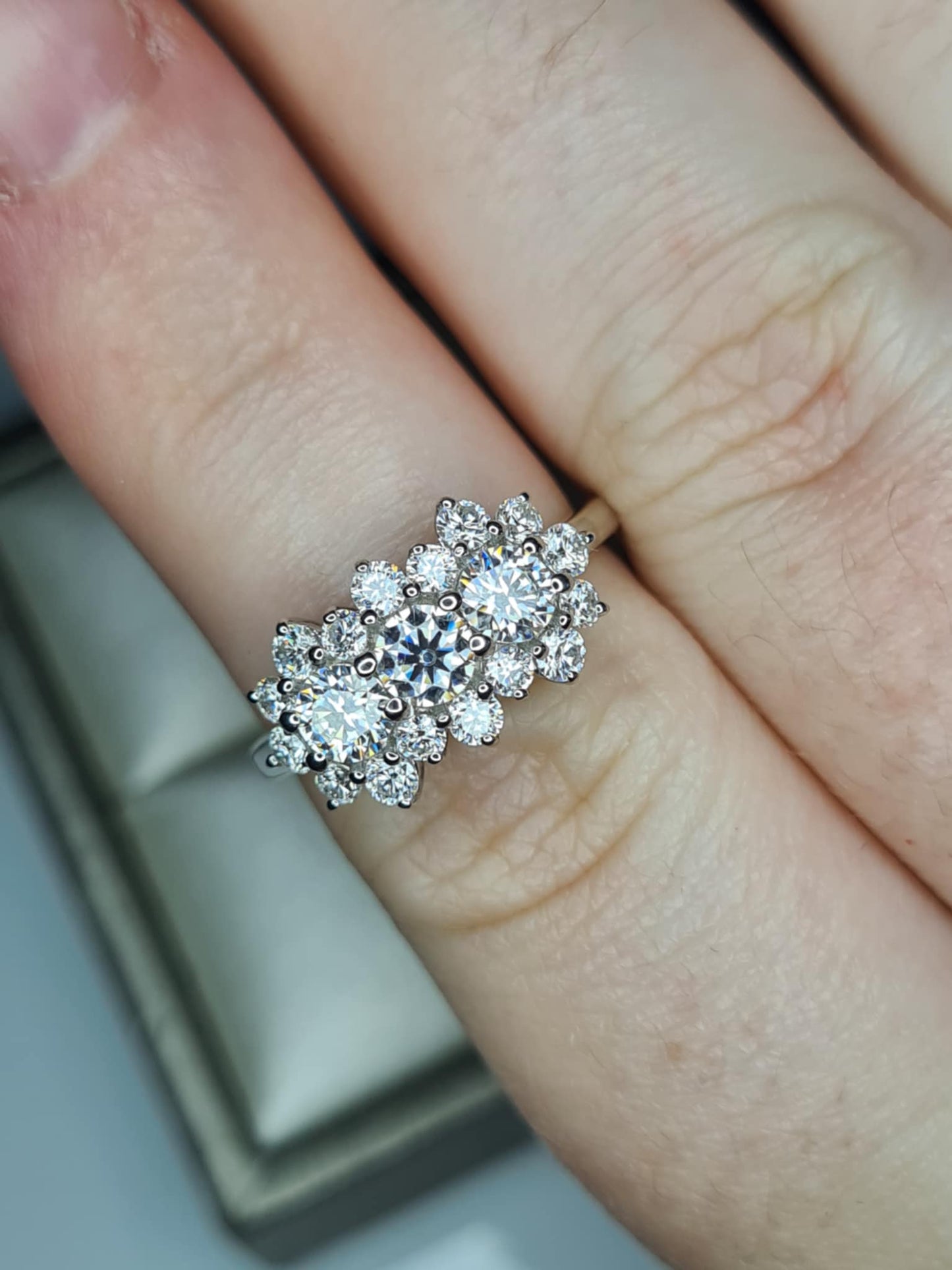 1.30ct Moissanite Boat Ring in Rhodium Overlay 925 Sterling Silver SIZE M