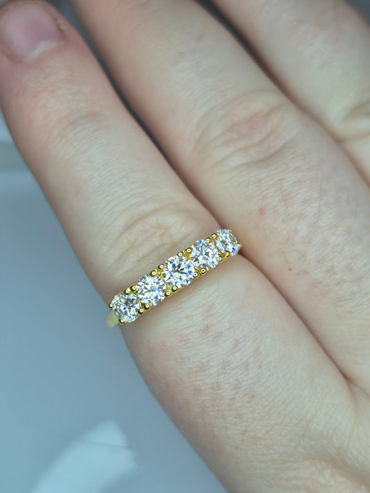 1.16ct 5 Stone Moissanite Band Ring Gold overlay 925 sterling silver SIZE R