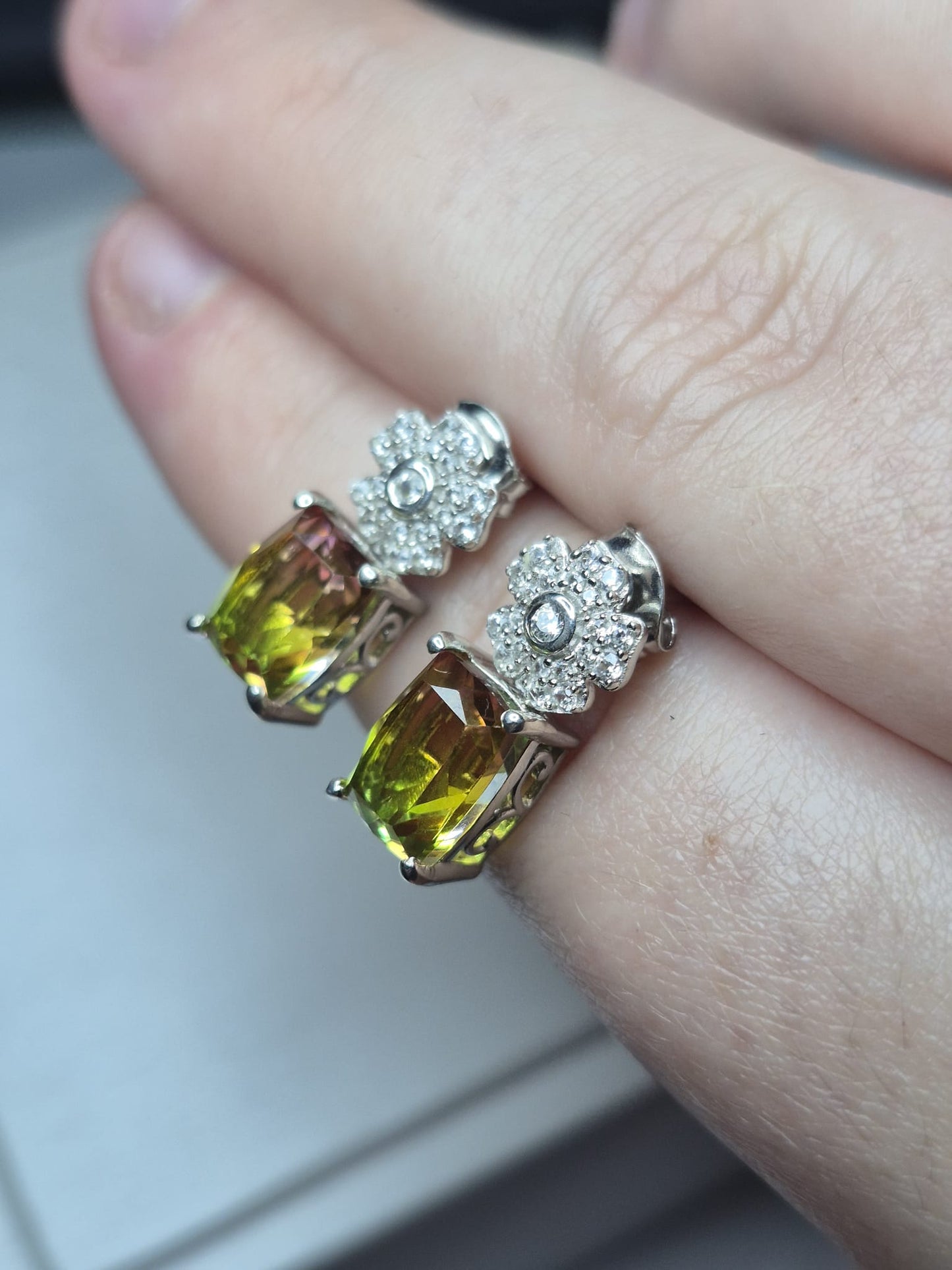 5.41ct Rainbow Genesis Quartz & White Zircon Earrings 925 sterling silver