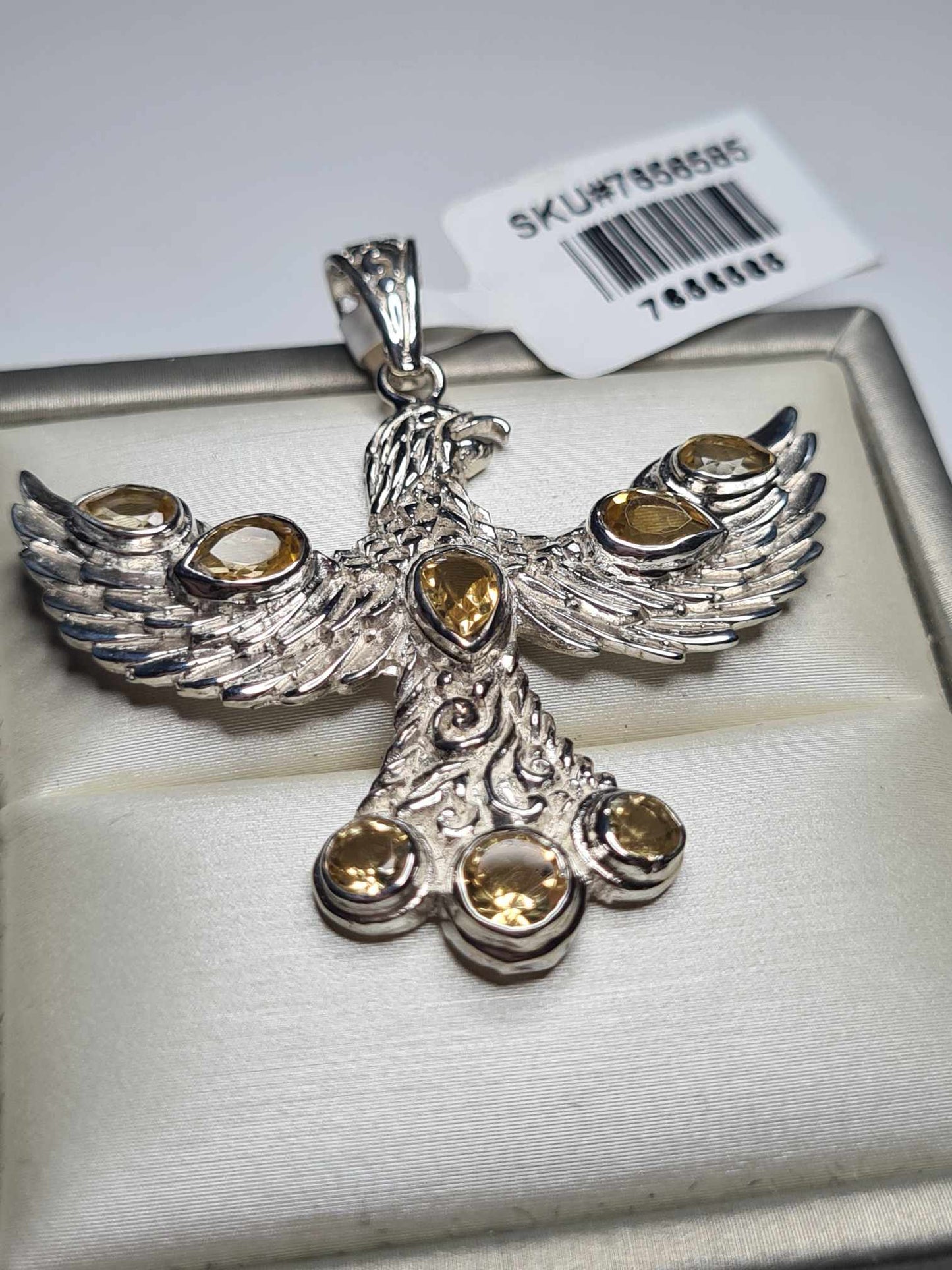 2.62ct Hand Made Citrine Eagle Pendant 925 Sterling Silver