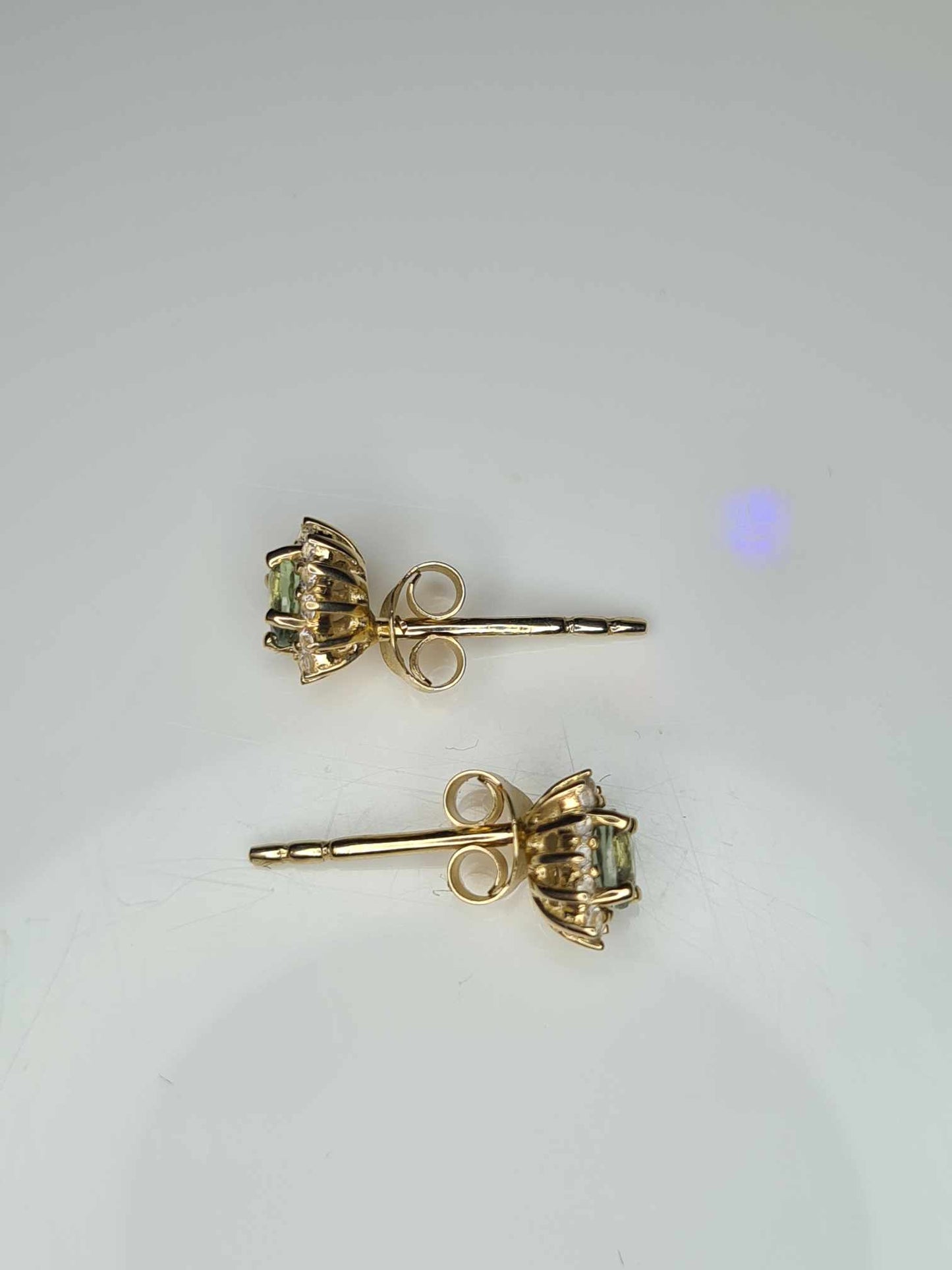 0.73ct 9K Yellow Gold Green Sapphire & Natural Zircon Stud Earrings