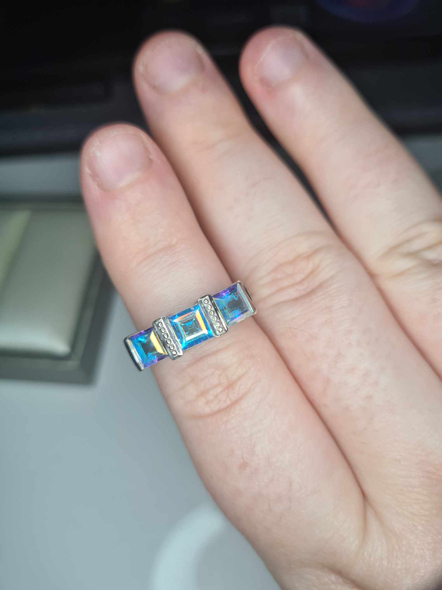 2.601ct Mercury Mystic Topaz Trilogy Ring in Rhodium Overlay 925 Sterling Silver SIZE M