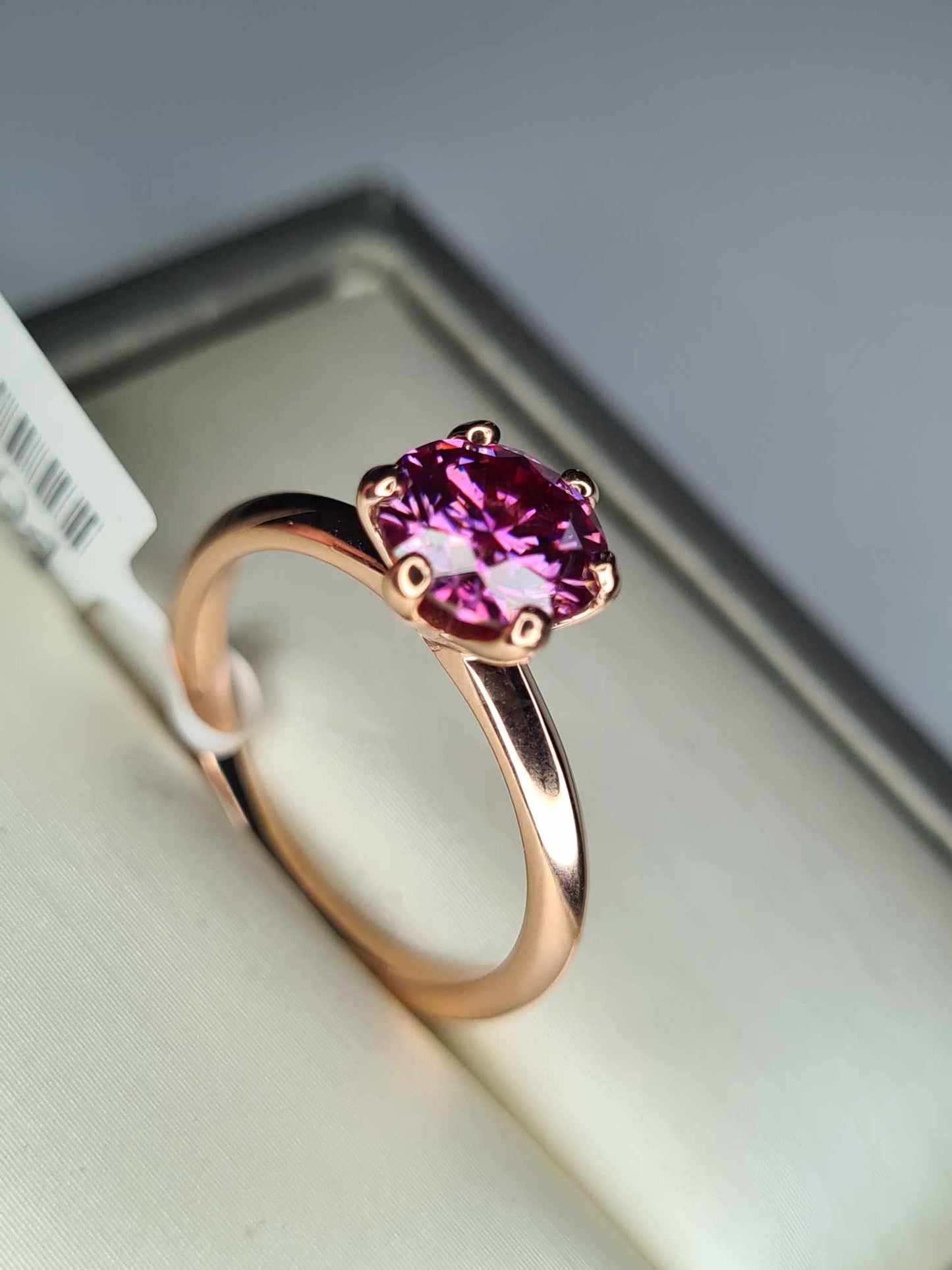 1.50 Ct. Pink Moissanite Solitaire Ring in 18K Rose Gold 925 sterling silver