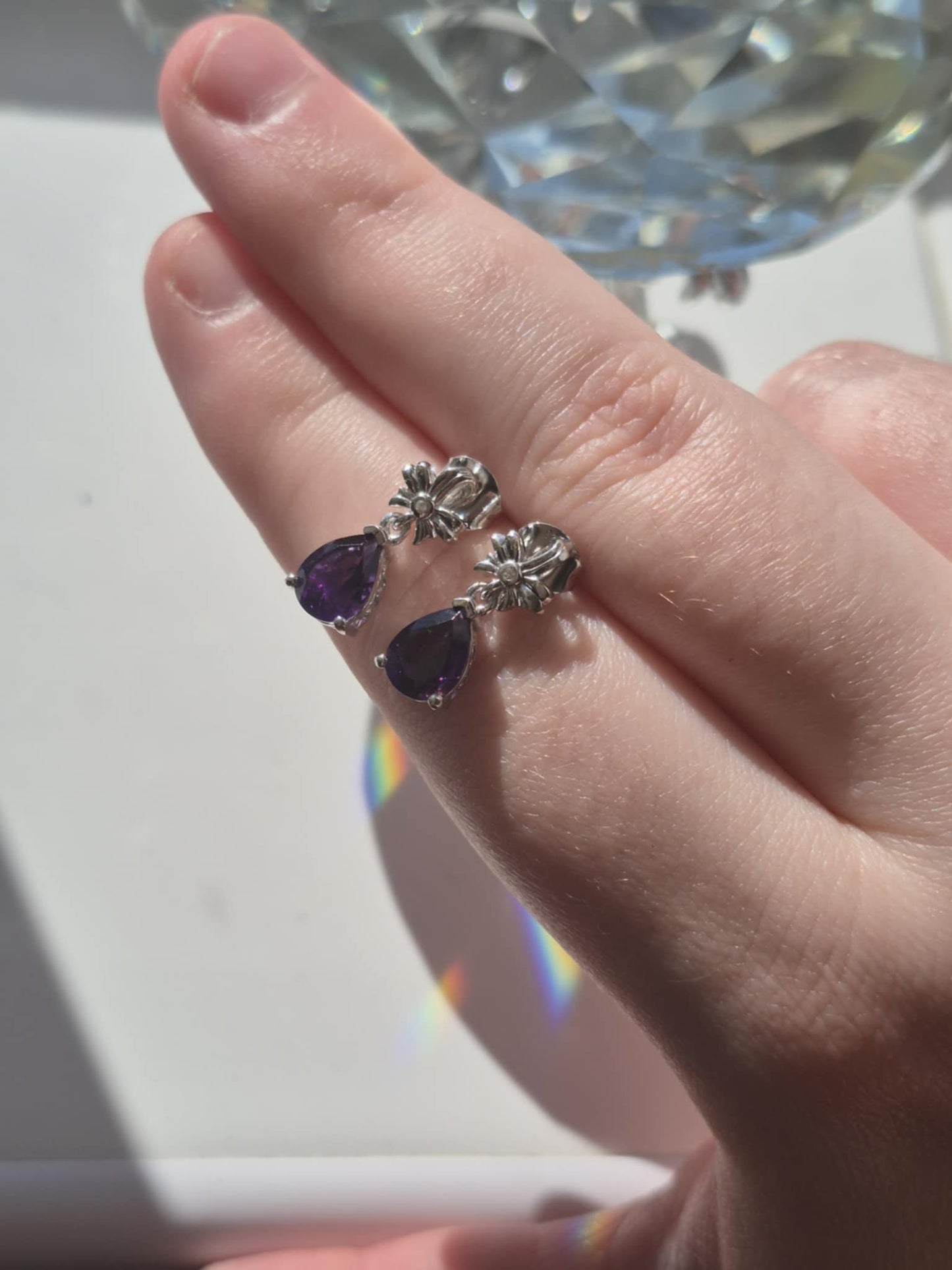 AAA African Amethyst & White Zircon Solitaire Stud Earrings in 925 Sterling Silver