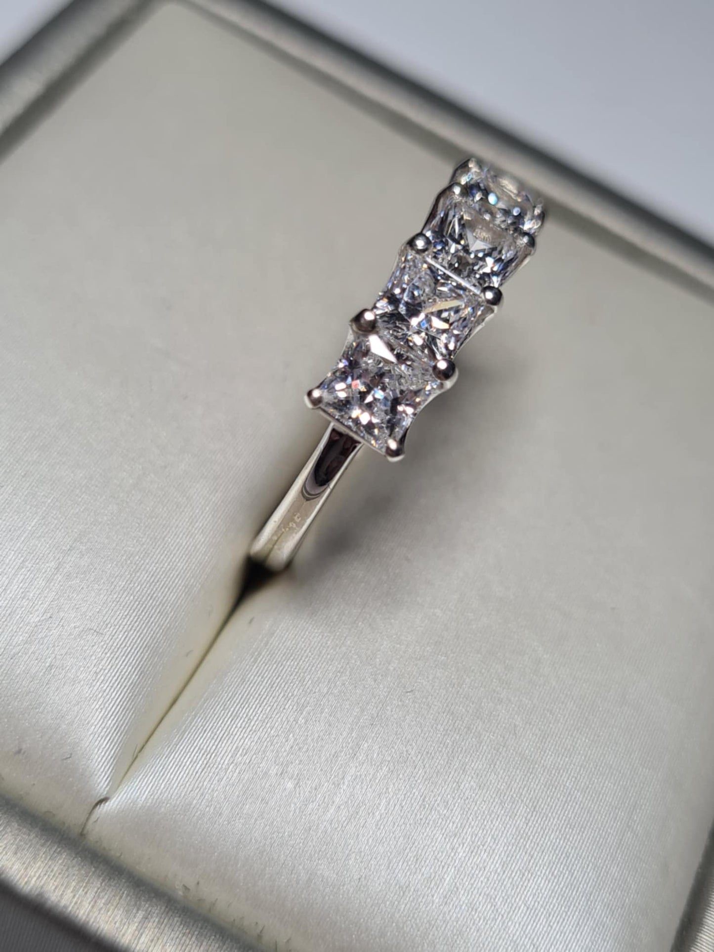 3.26ct Swarovski Zirconia 5 Stone Square cut Ring in Rhodium Overlay 925 Sterling Silver