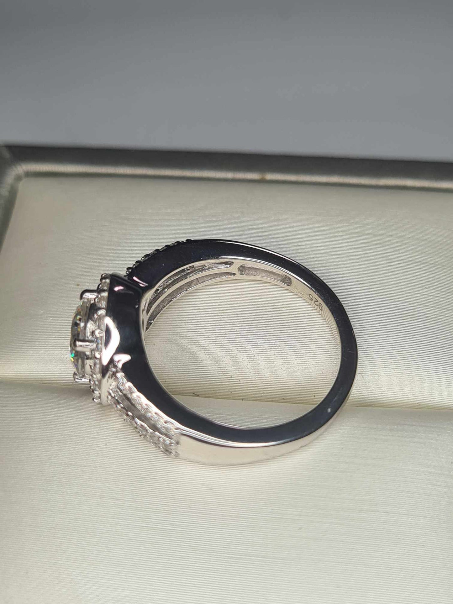 1.42ct Moissanite Halo Ring in Platinum Overlay 925 Sterling Silver SIZE L