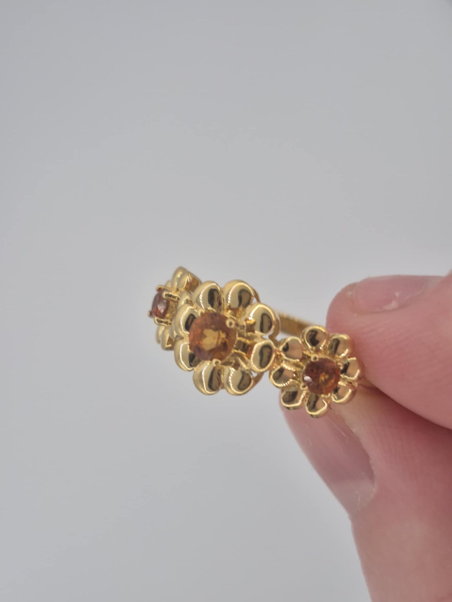 0.480ct Madeira Citrine Flower Ring in 18K Gold Overlay 925 Sterling Silver SIZE S