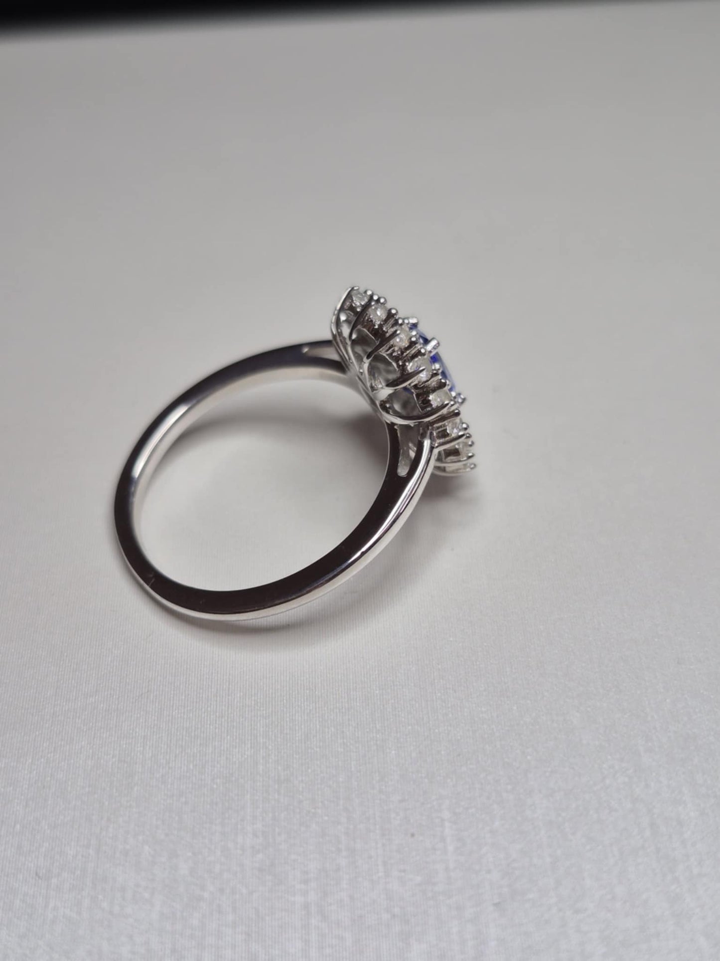 1.24ct Tanzanite & Moissanite Halo Ring in Rhodium Overlay 925 Sterling Silver SIZE M