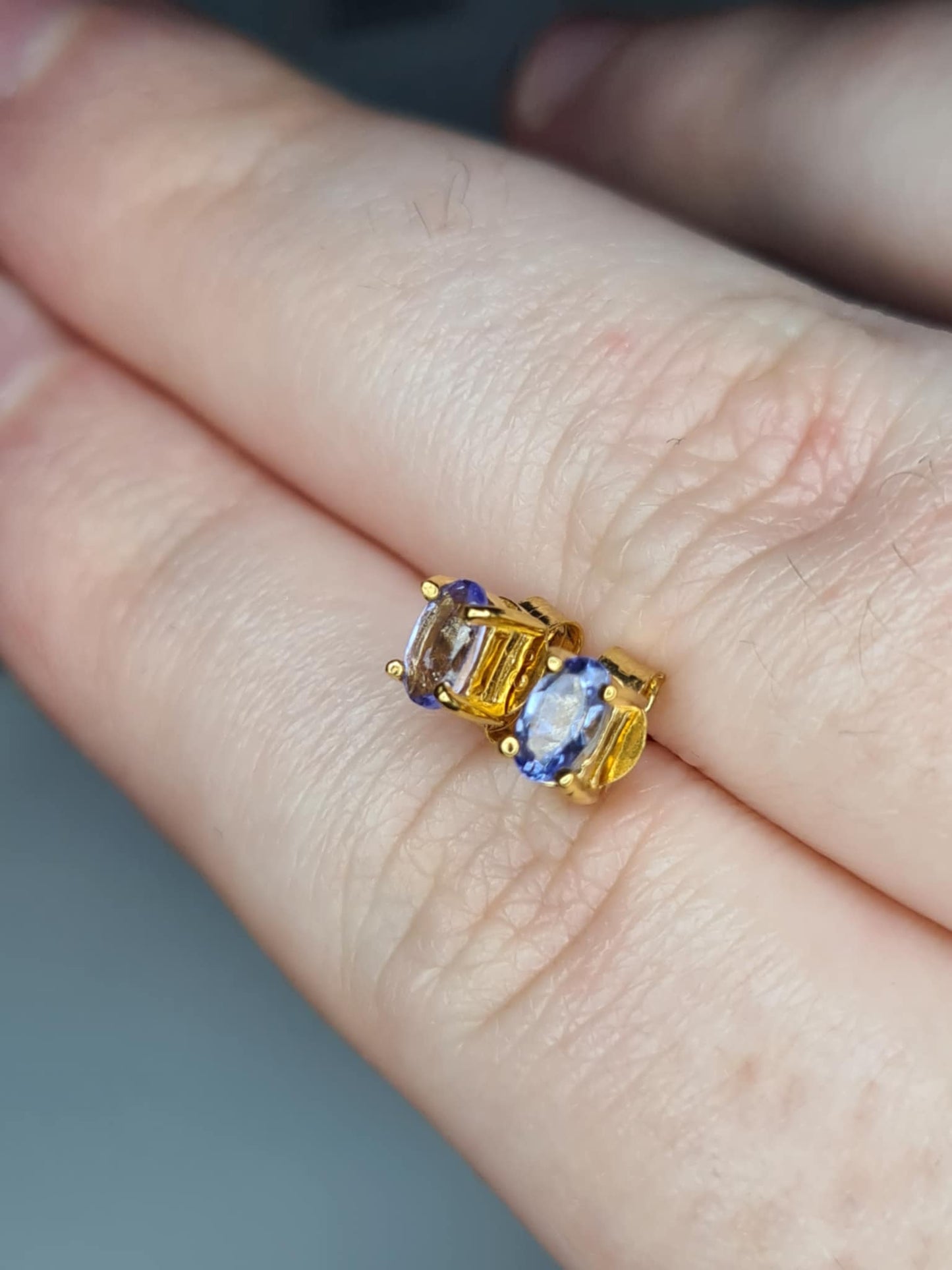 0.900ct. Tanzanite Stud Earrings in 18K Gold Overlay 925 Sterling Silver