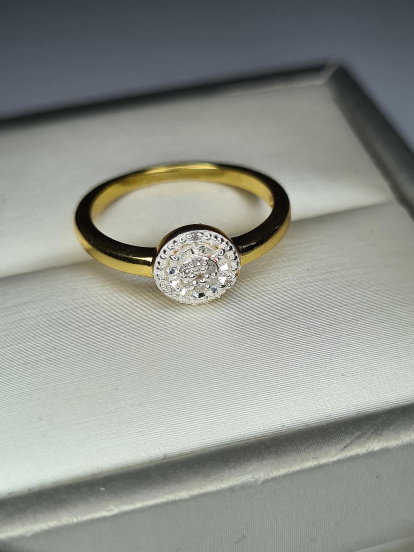 Natural White Diamond Ring in 18K Yellow Gold Overlay 925 Sterling Silver