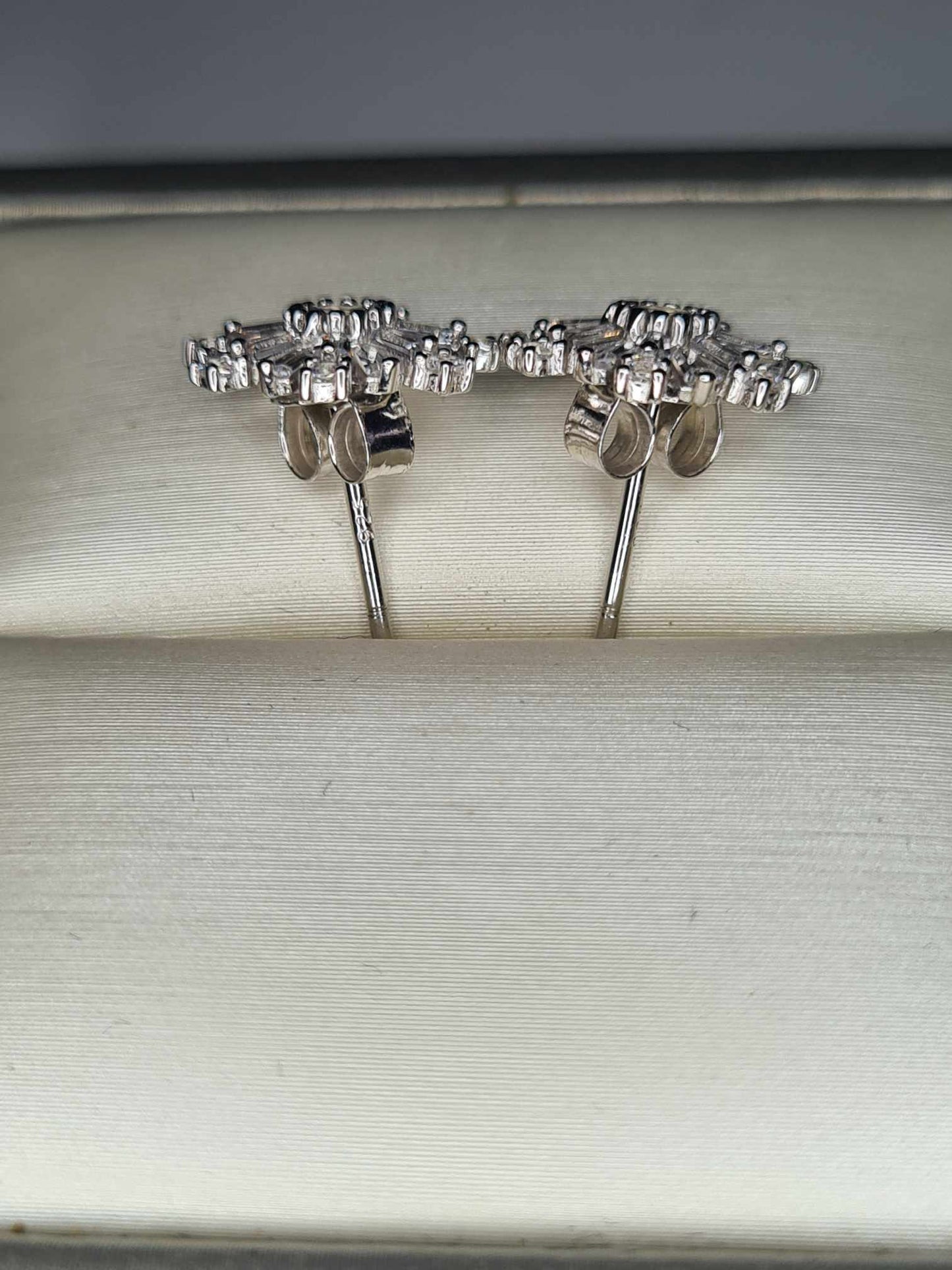 2.660ct Cubic Zirconia Snowflake stud Earring in rhodium Overlay 925 Sterling Silver