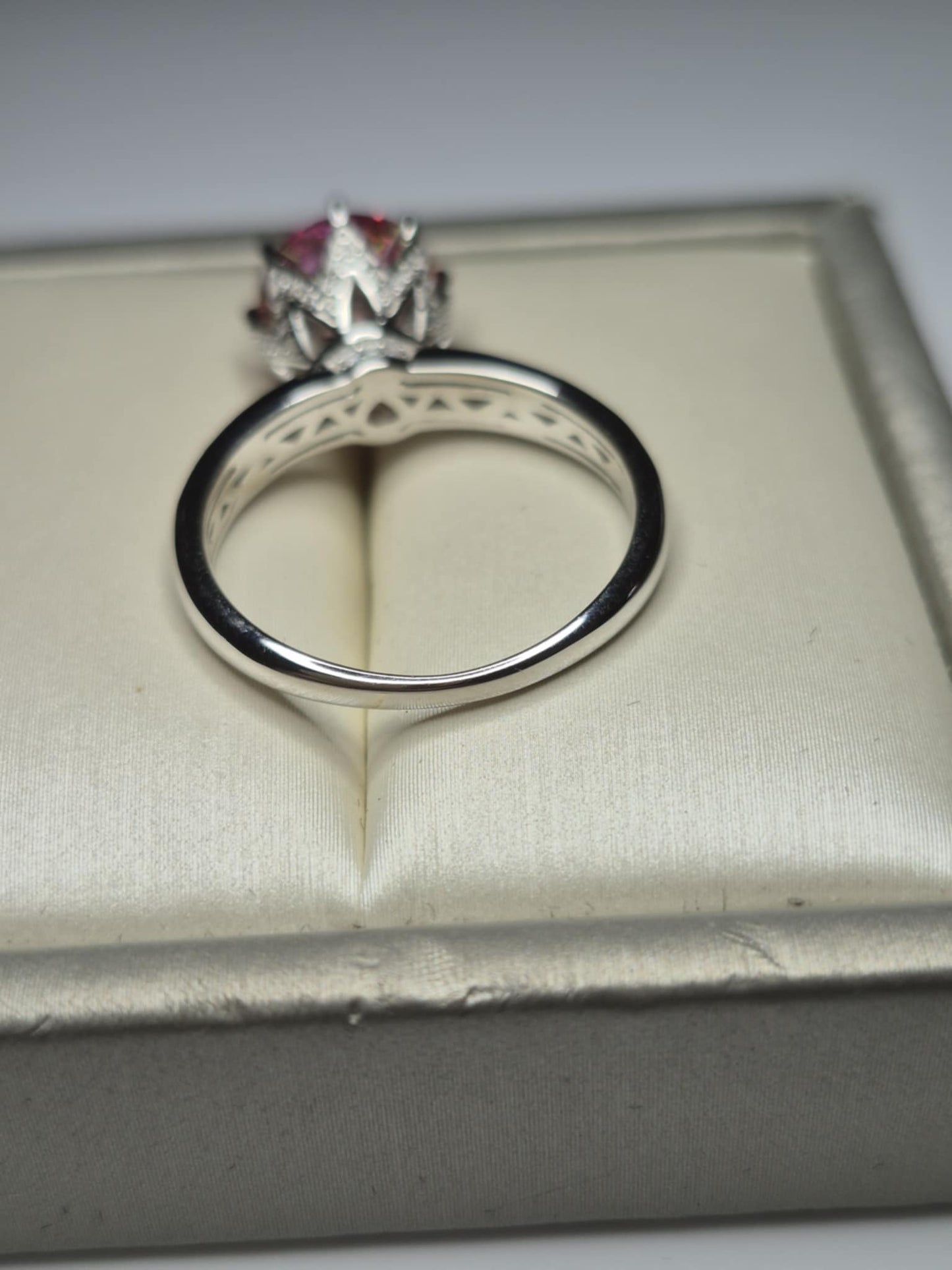 2.91ct Pink Lotus Moissanite Ring in Rhodium Overlay 925 Sterling Silver SIZE P