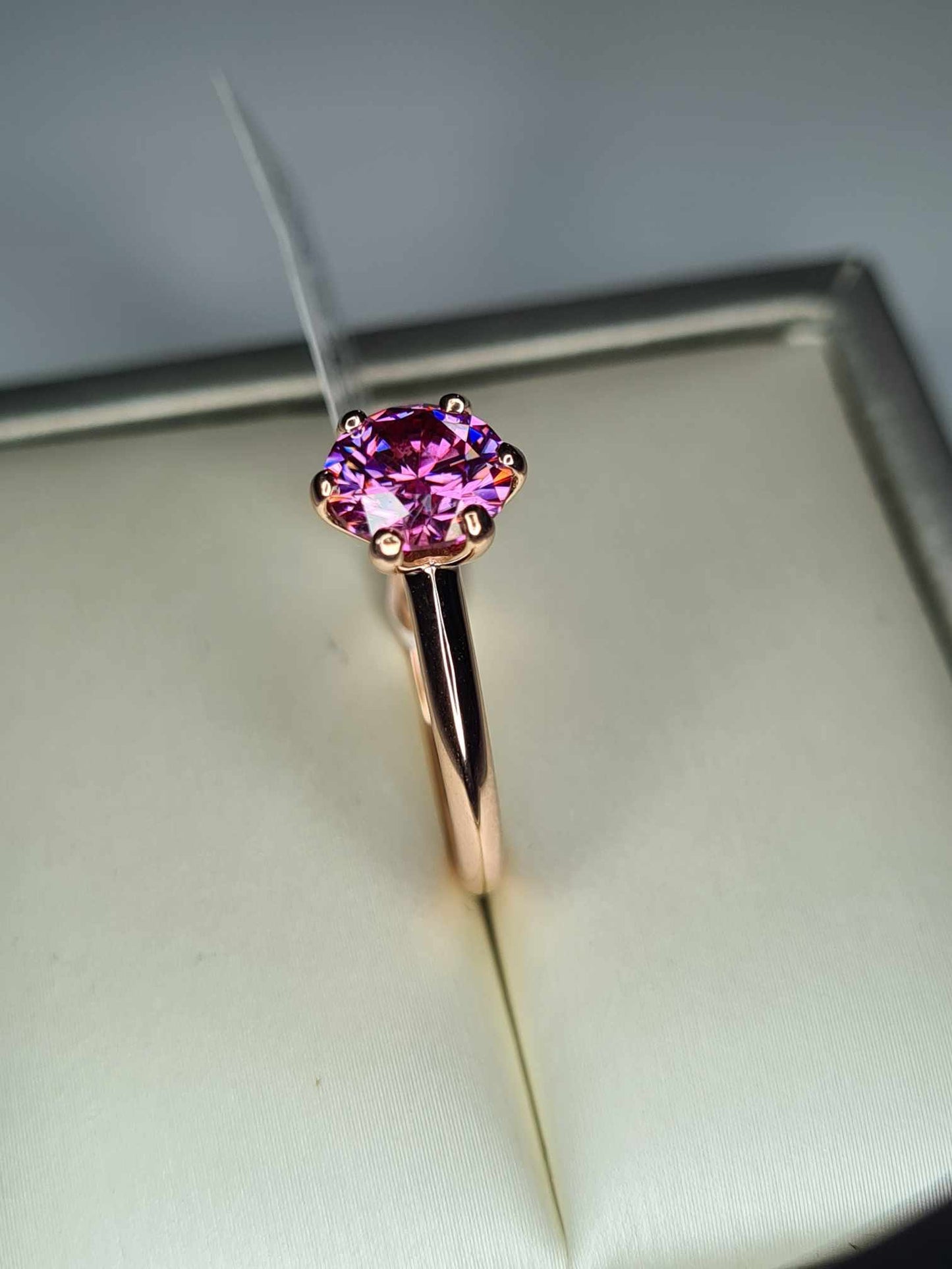 1.50 Ct. Pink Moissanite Solitaire Ring in 18K Rose Gold 925 sterling silver