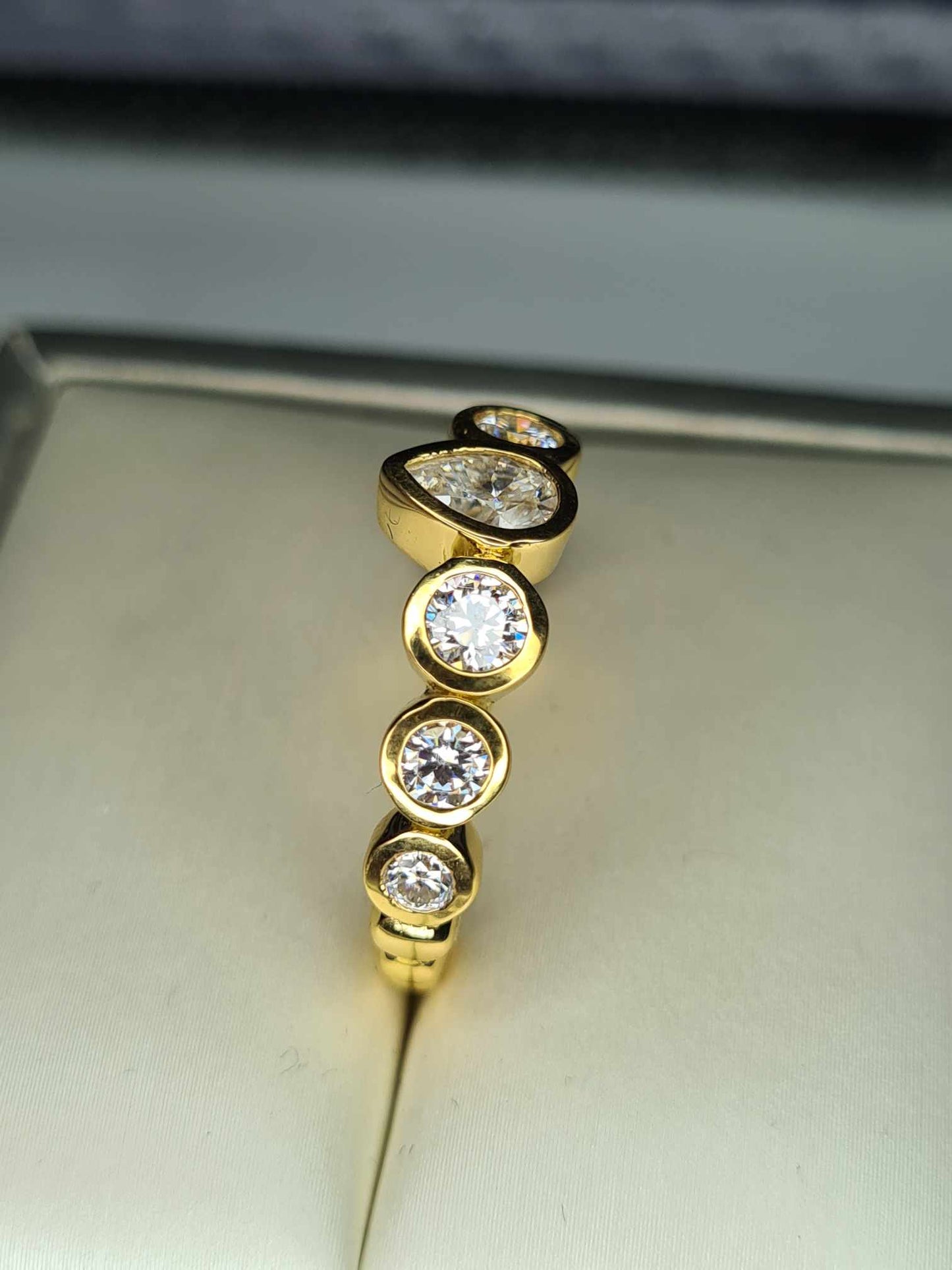 1.36 Ct 7 Stone Moissanite Ring 18k Gold Overlay 925 Sterling Silver SIZE R