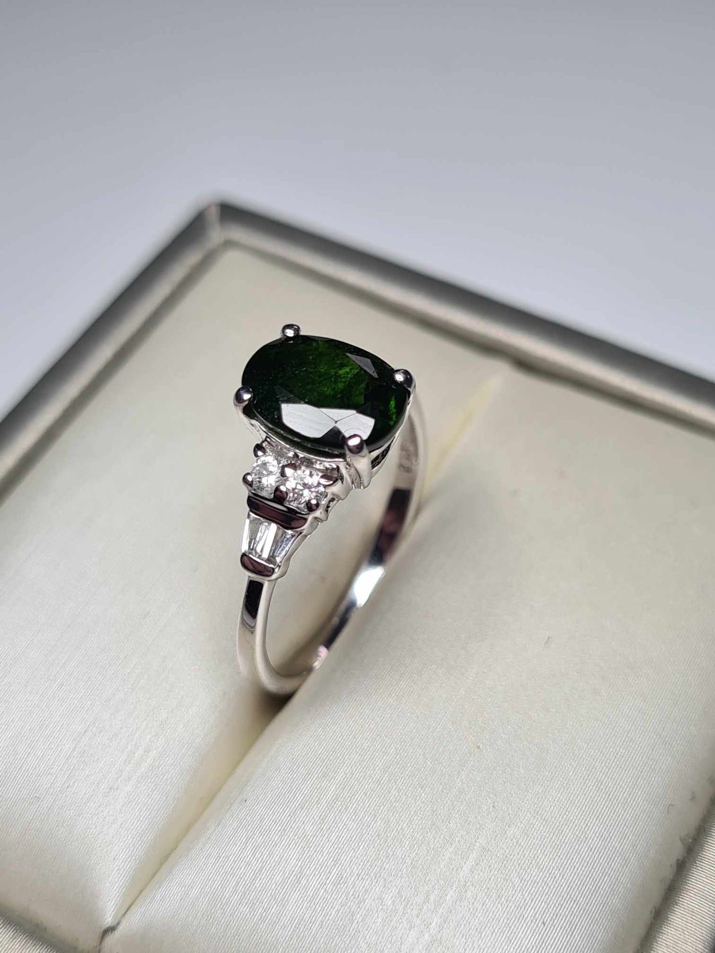 2.40ct Natural Russian Diopside and Natural Zircon Ring 925 Sterling Silver SIZE N