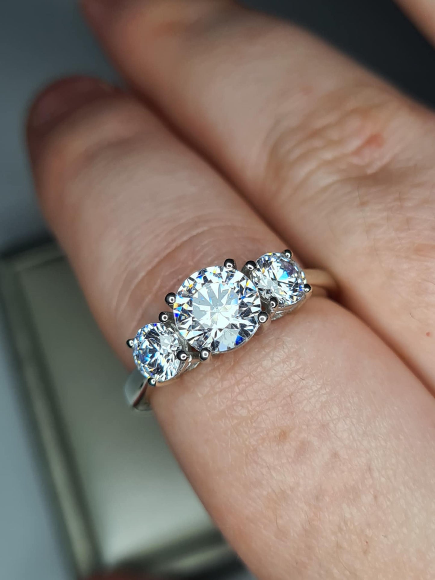 3.75ct Swarovski Zirconia Trilogy Ring in Rhodium Overlay 925 Sterling Silver