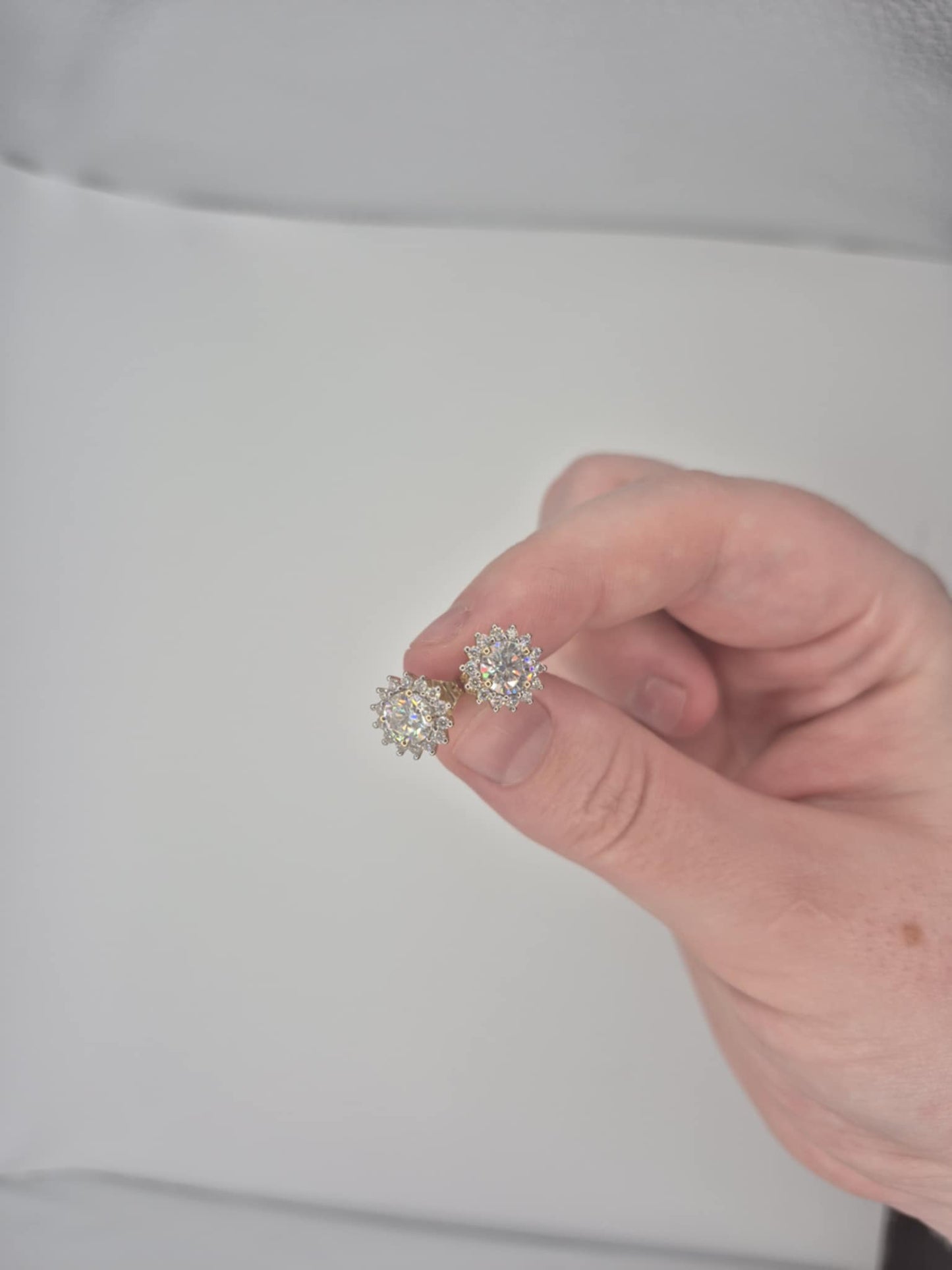 1.90ct 9K Yellow Gold Moissanite Halo Stud Earrings