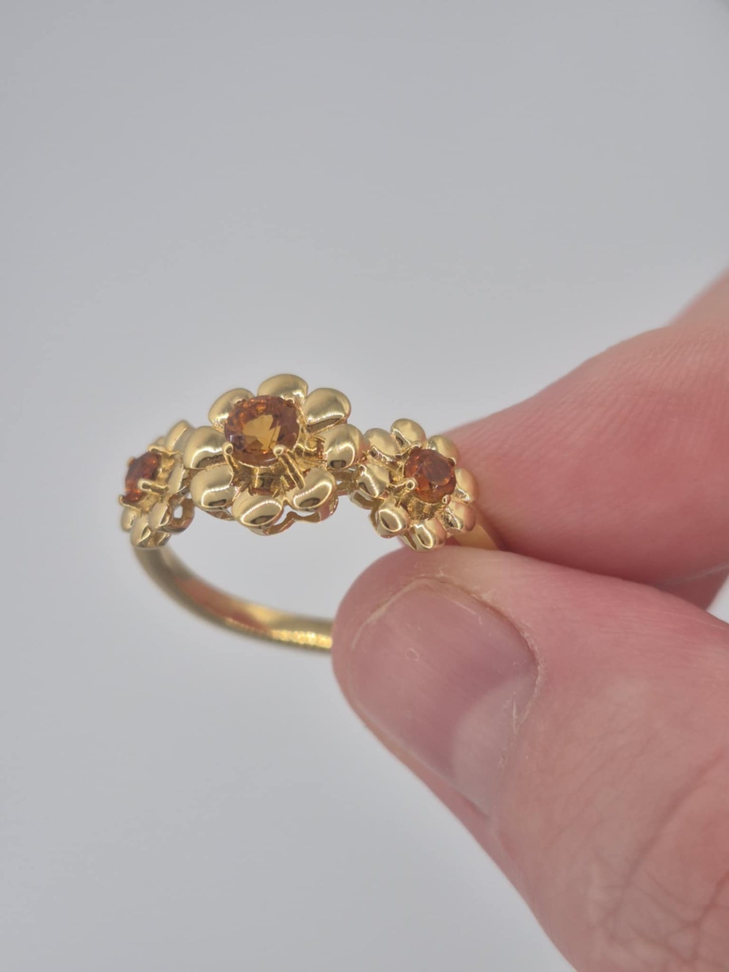 0.480ct Madeira Citrine Flower Ring in 18K Gold Overlay 925 Sterling Silver SIZE S