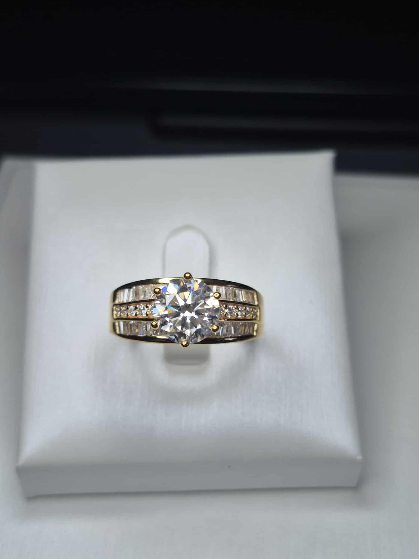 3.15ct Moissanite Ring in 18K Gold Overlay 925 Sterling Silver SIZE R