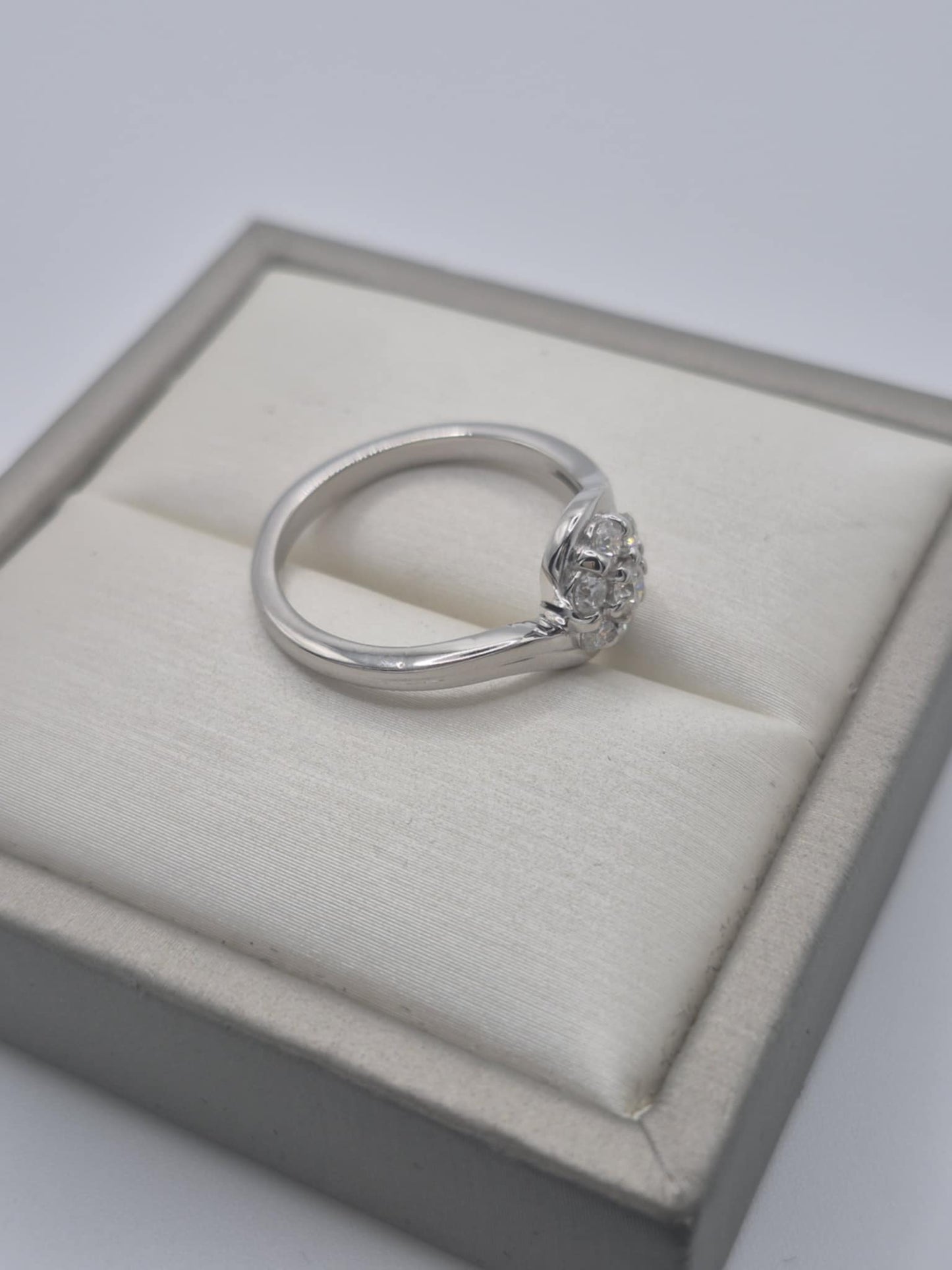 0.490ct. Moissanite Floral Ring Platinum Overlay 925 Sterling Silver