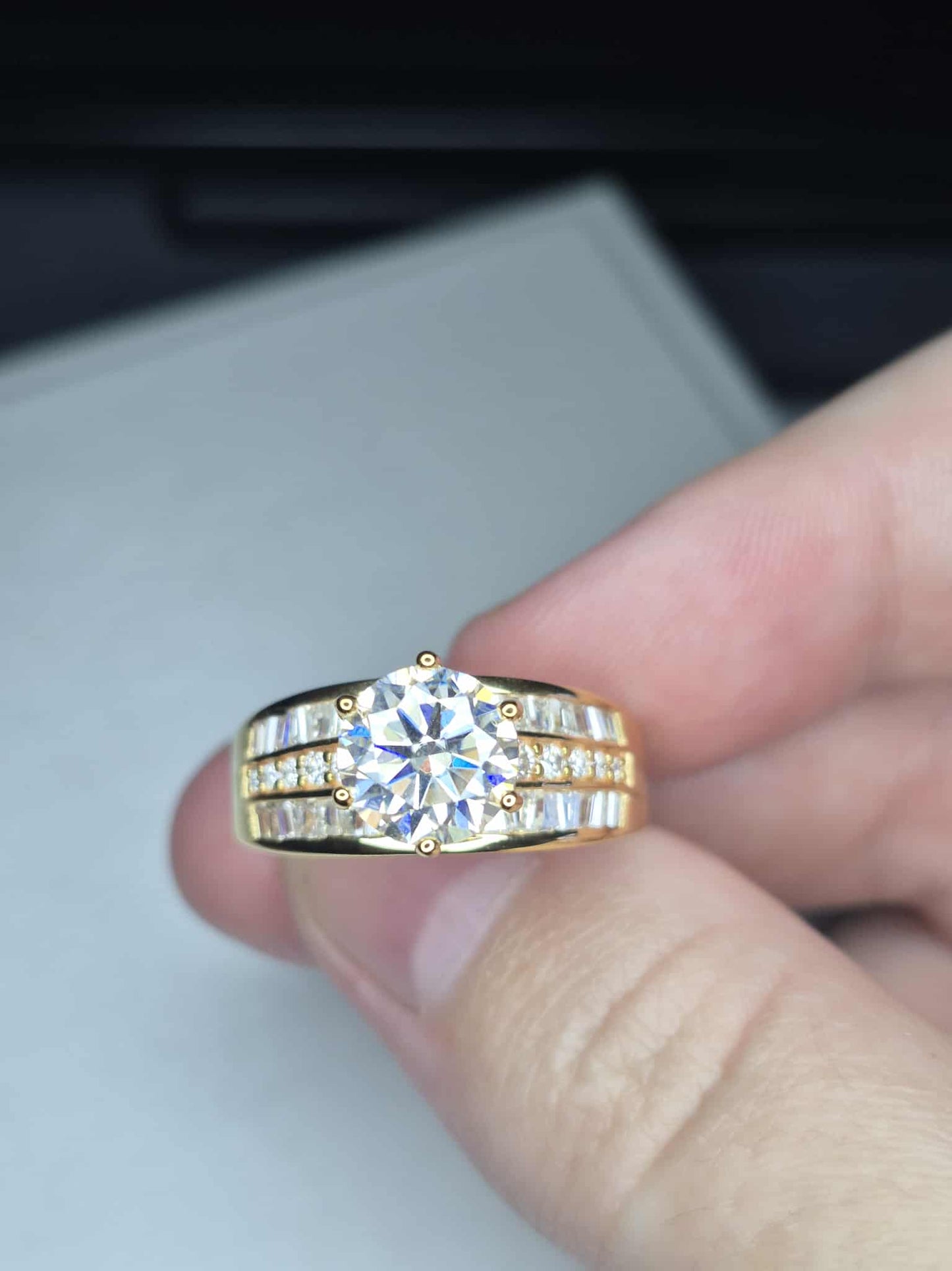 3.15ct Moissanite Ring in 18K Gold Overlay 925 Sterling Silver SIZE R