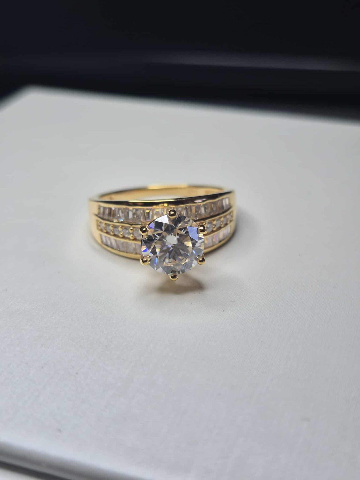 3.15ct Moissanite Ring in 18K Gold Overlay 925 Sterling Silver SIZE R