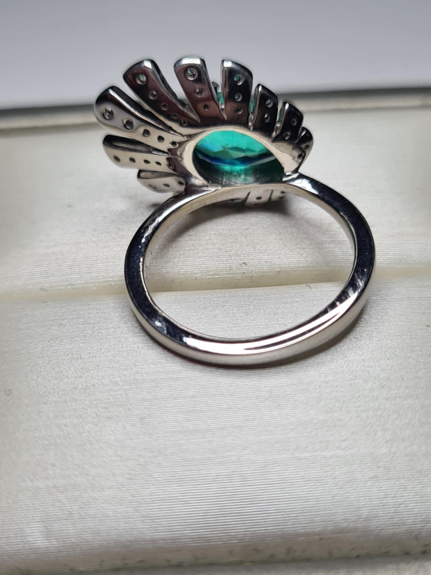 2.59 Ct Peacock Triplet Quartz, White Zircon Ring in 925 Sterling Silver SIZE K