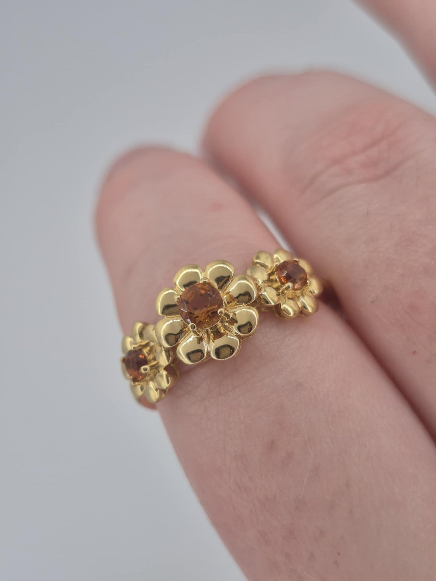 0.480ct Madeira Citrine Flower Ring in 18K Gold Overlay 925 Sterling Silver SIZE S