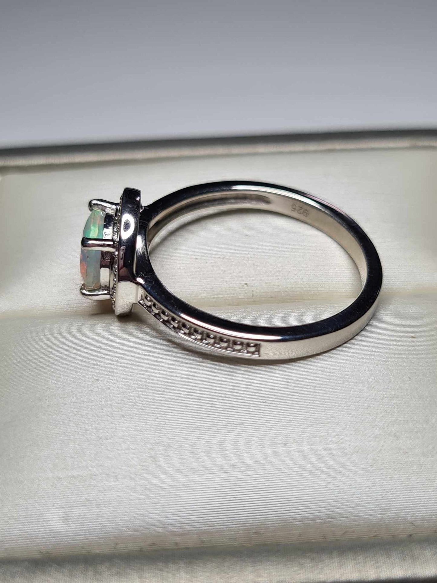 1ct Ethiopian Welo Opal & Natural Zircon Halo Ring in Platinum Overlay 925 Sterling Silver