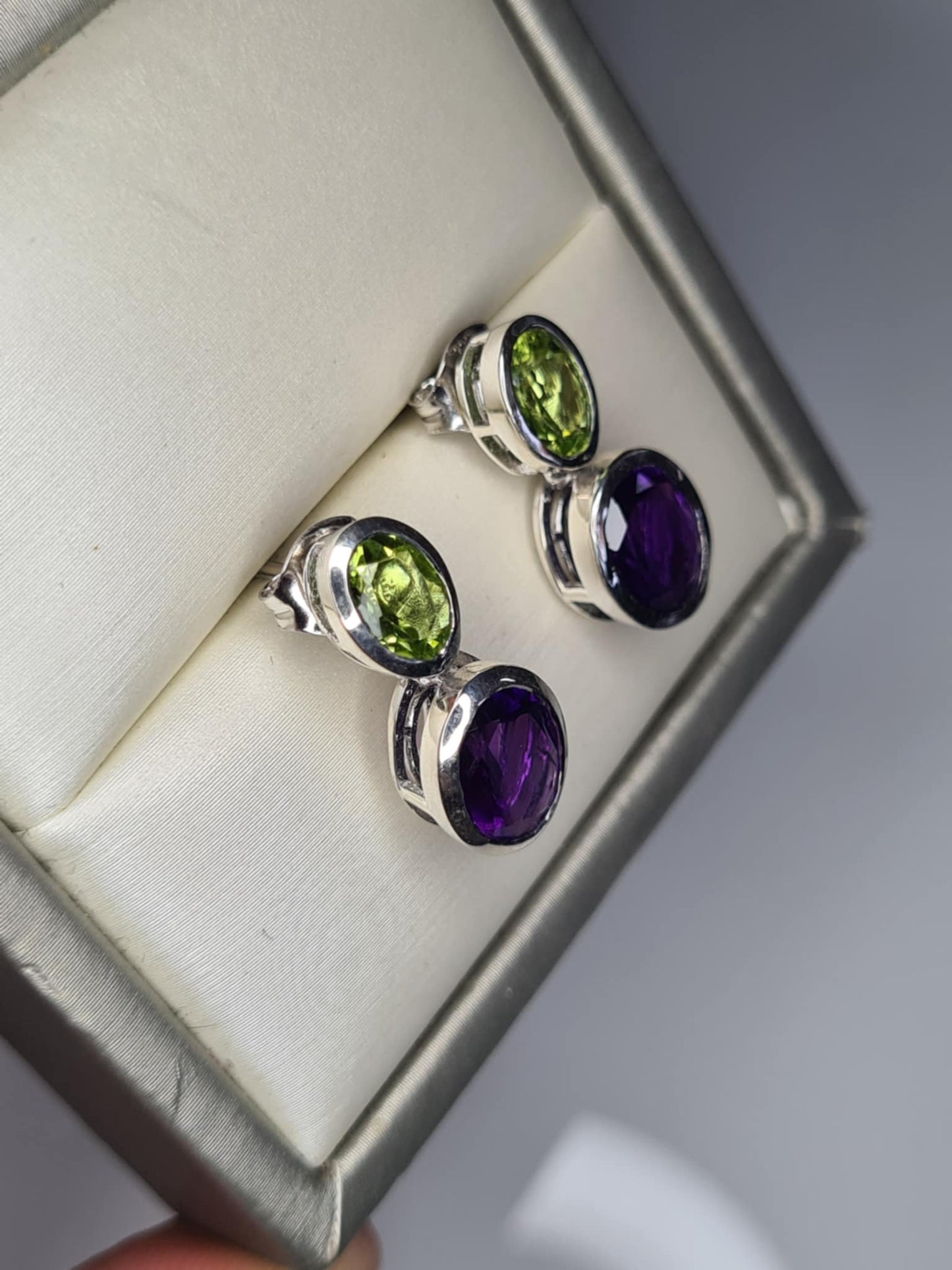 5.60ct African Amethyst & Peridot Drop Earrings 925 Sterling Silver